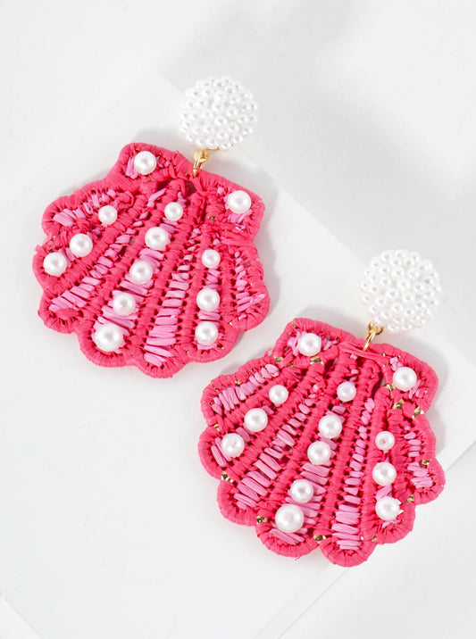 Pearl Beaded Seashell Drop Sea-Life Statement Earrings