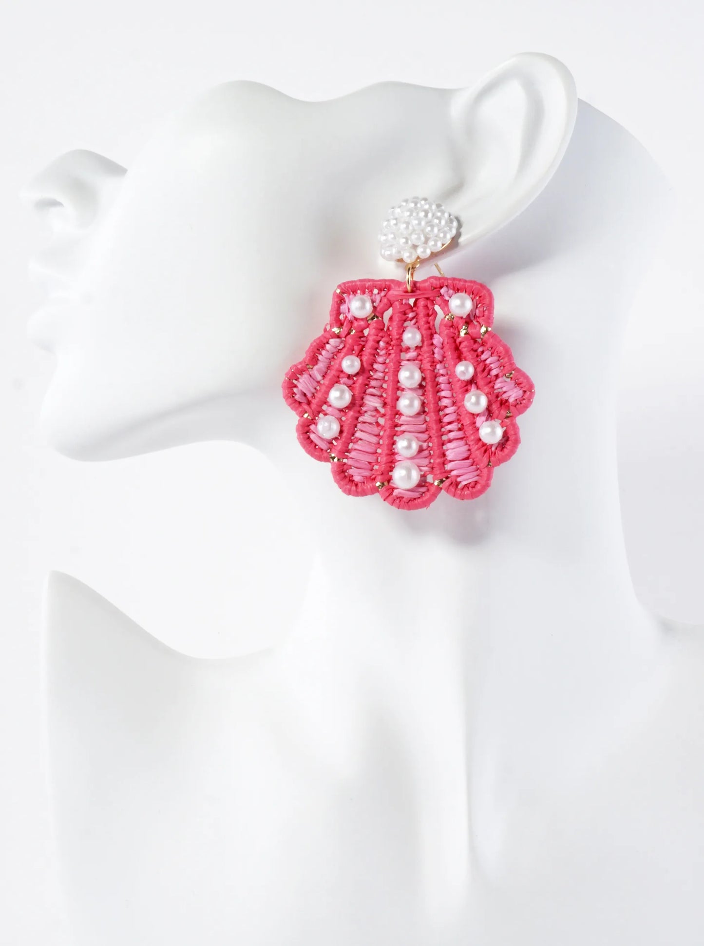 Pearl Beaded Seashell Drop Sea-Life Statement Earrings