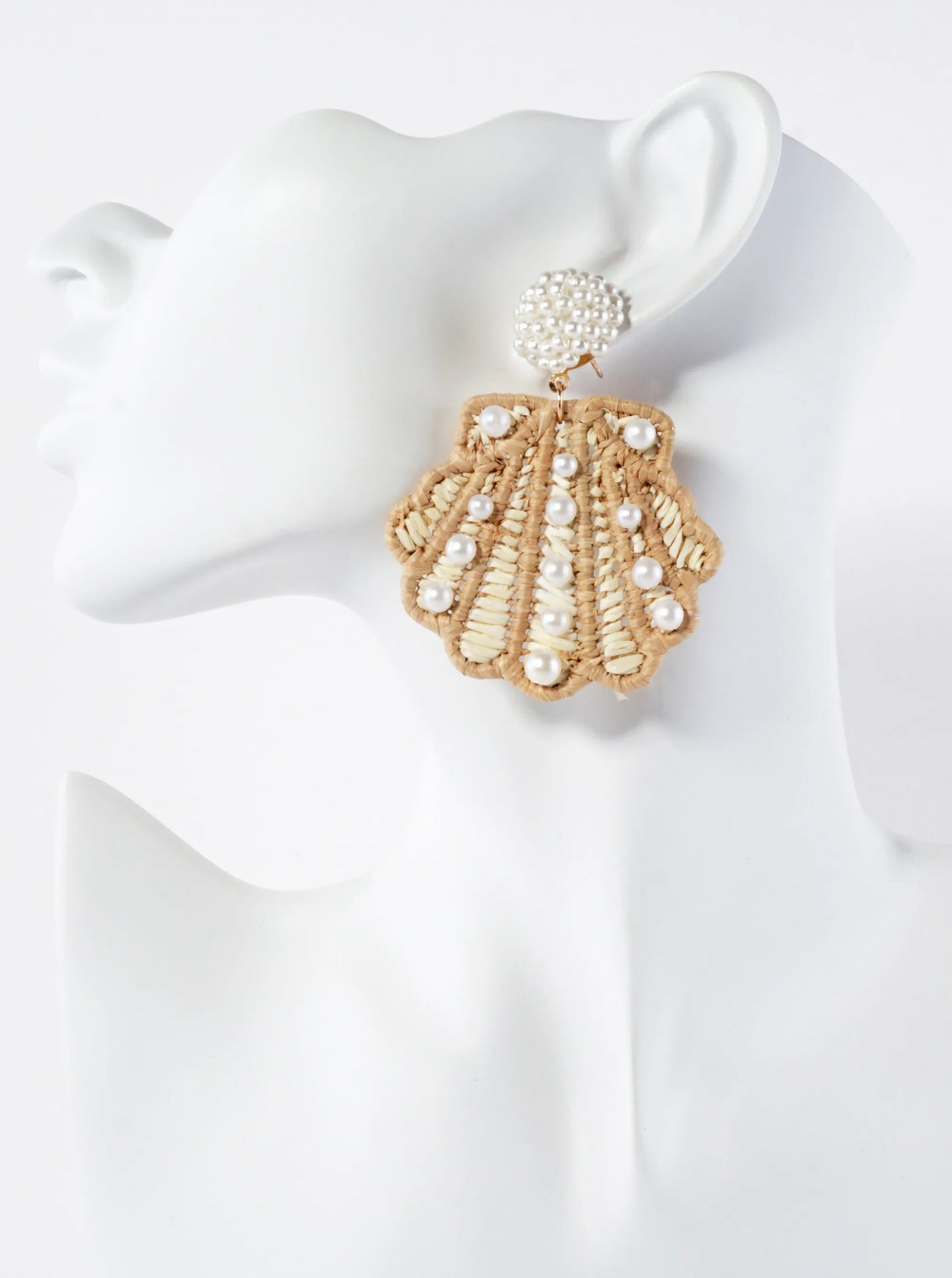 Pearl Beaded Seashell Drop Sea-Life Statement Earrings
