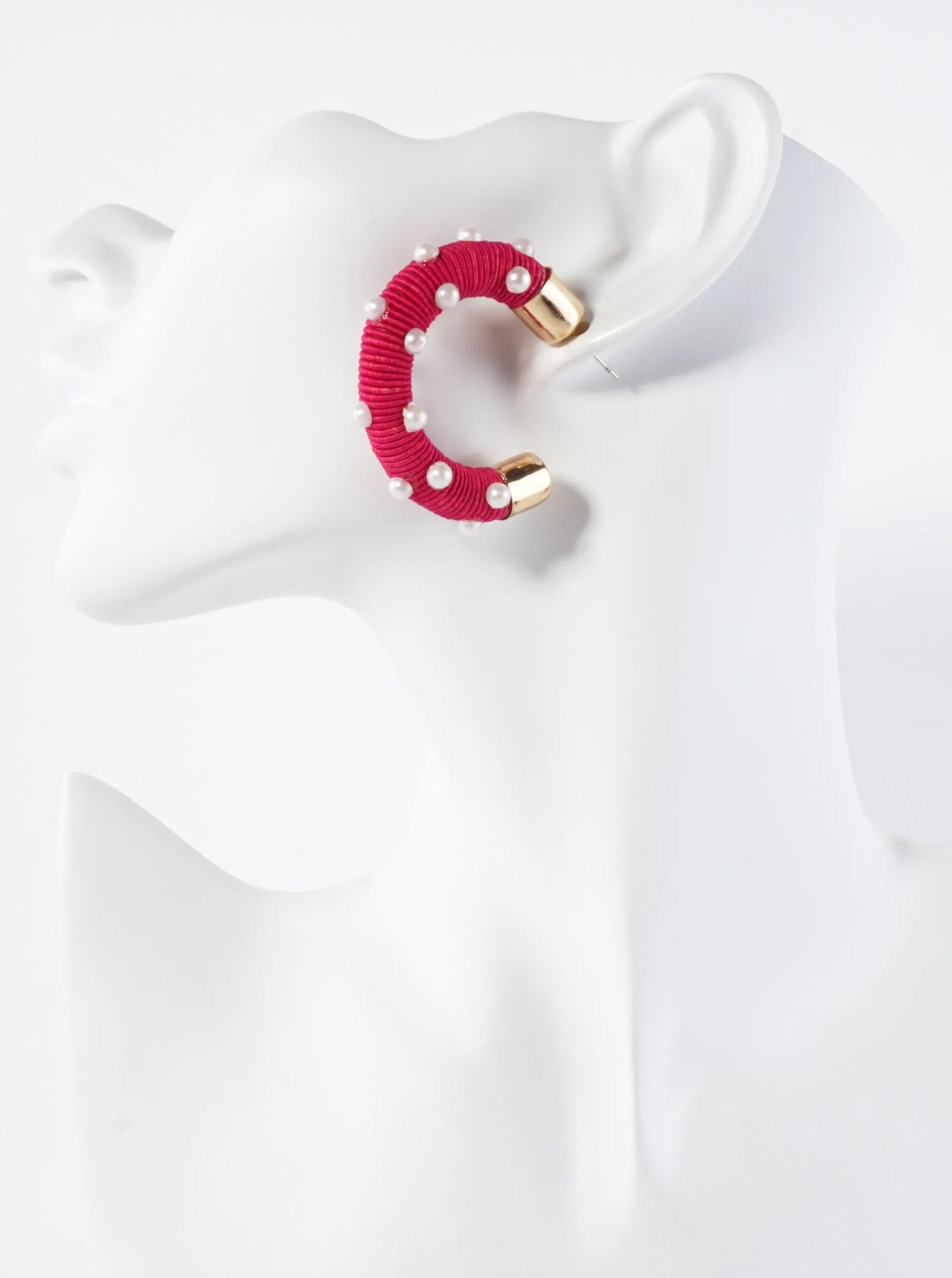 Pearl Beaded Thread Wrapped 40mm Chunky Hoop Earrings