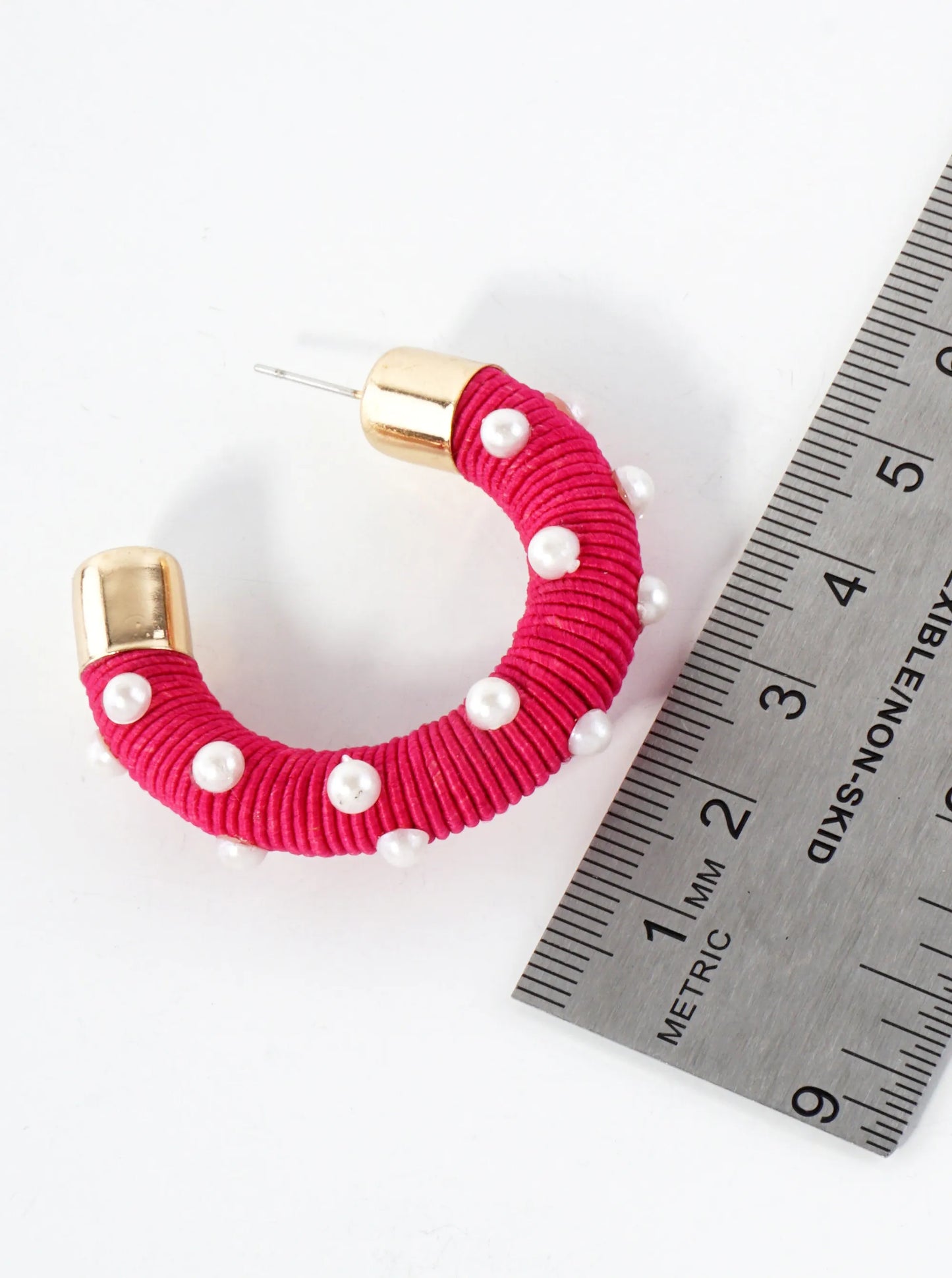 Pearl Beaded Thread Wrapped 40mm Chunky Hoop Earrings