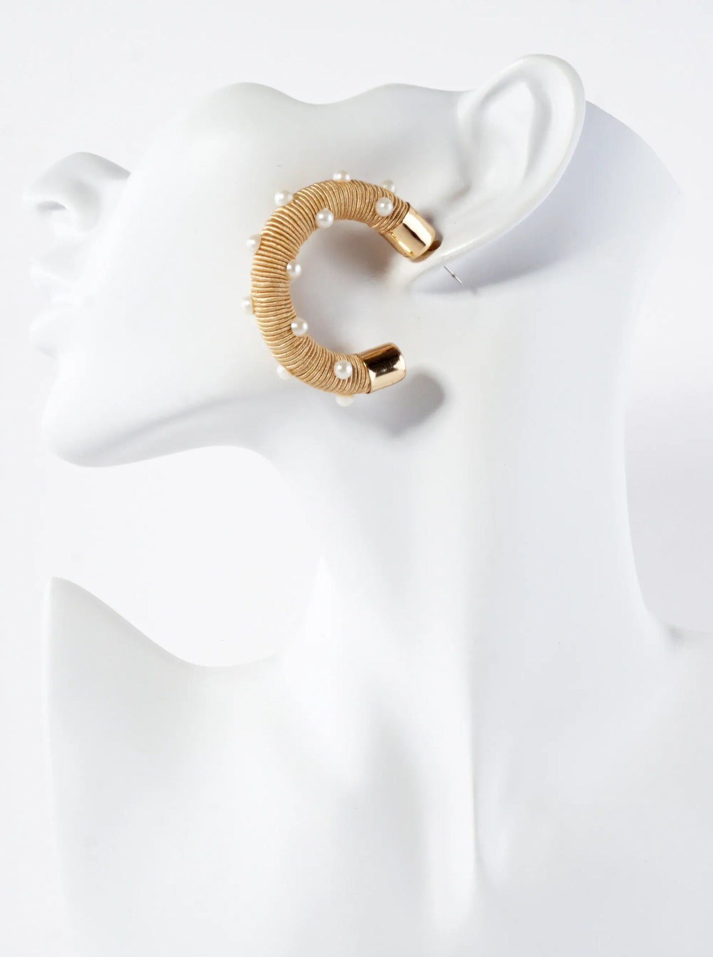 Pearl Beaded Thread Wrapped 40mm Chunky Hoop Earrings
