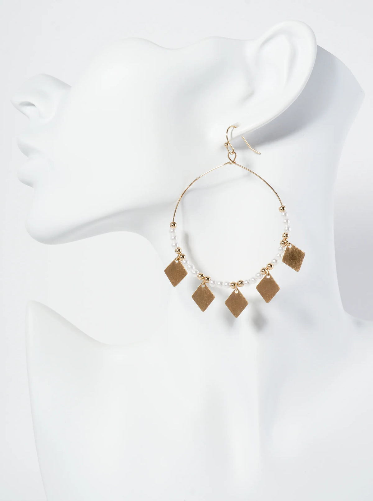 Pearl Beaded Wire Circle Dangle Earrings