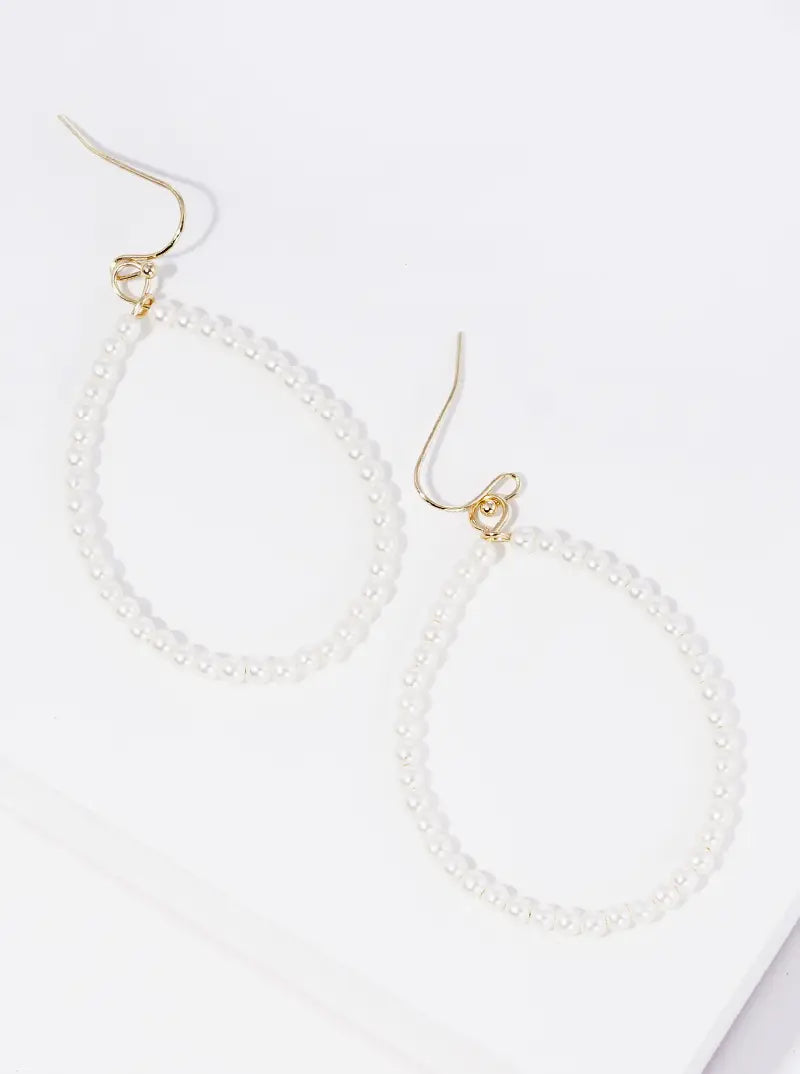 Pearl Beaded Wire Dangle Drop Earrings
