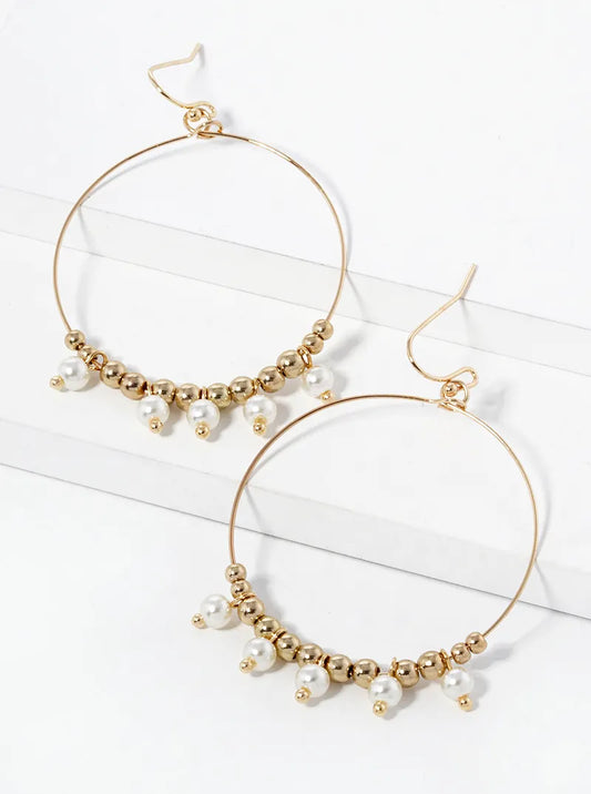 Pearl Beads Drop Wire Circle Dangle Earrings