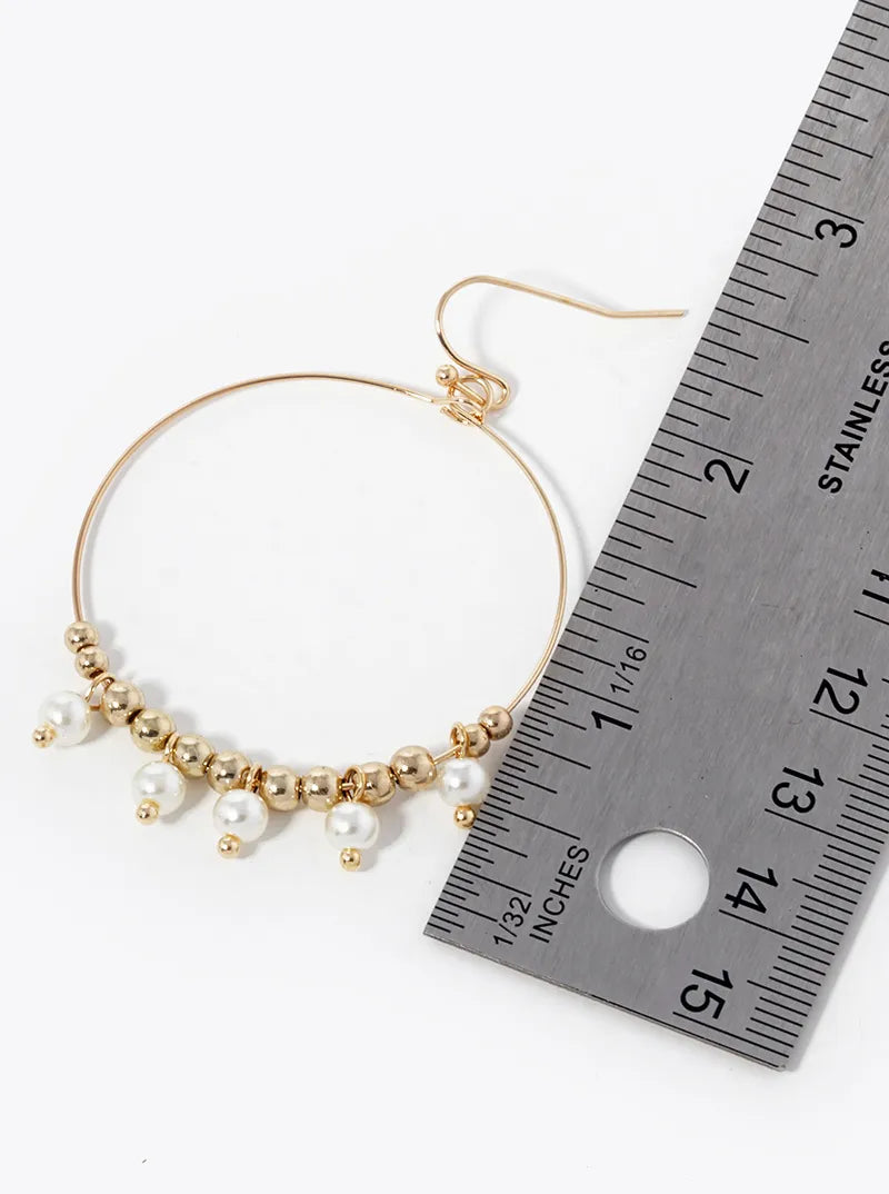 Pearl Beads Drop Wire Circle Dangle Earrings