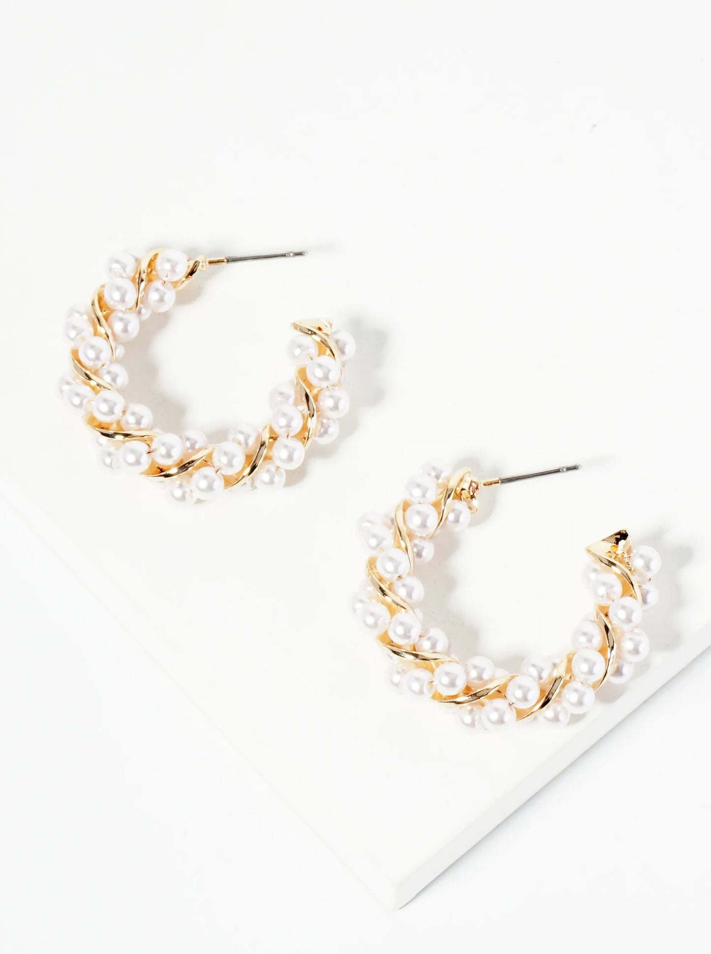 Pearl Beads Wire Wrapped 30mm Open Hoop Earrings
