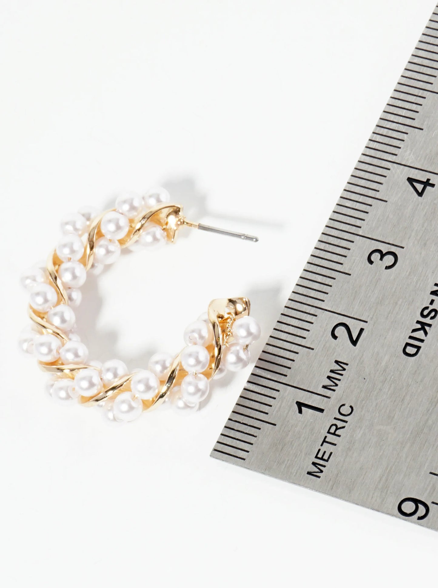 Pearl Beads Wire Wrapped 30mm Open Hoop Earrings