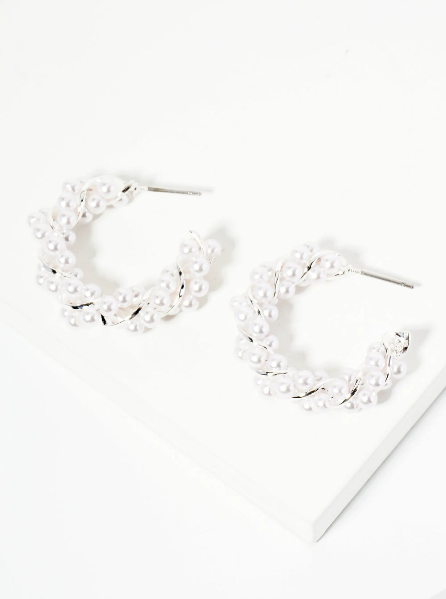 Pearl Beads Wire Wrapped 30mm Open Hoop Earrings