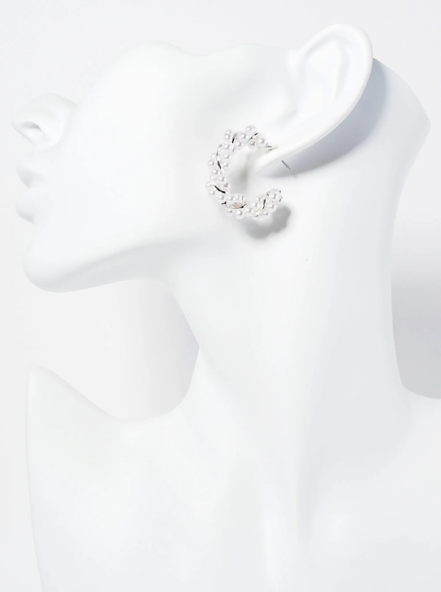 Pearl Beads Wire Wrapped 30mm Open Hoop Earrings