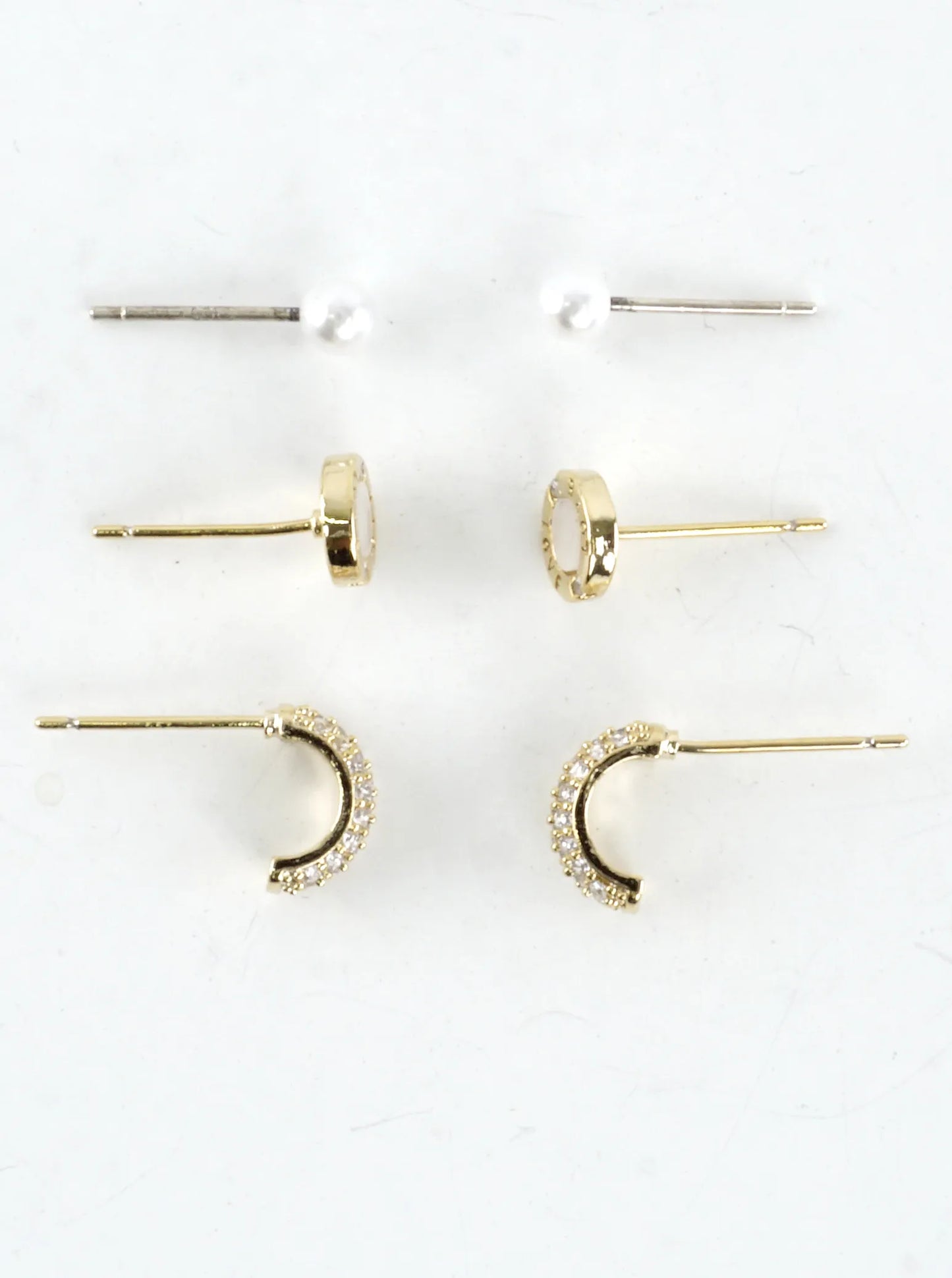 Pearl CZ Pave Hoop Stud Earrings Set