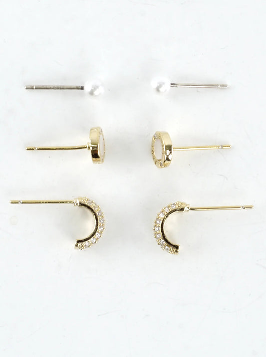 Pearl CZ Pave Hoop Stud Earrings Set