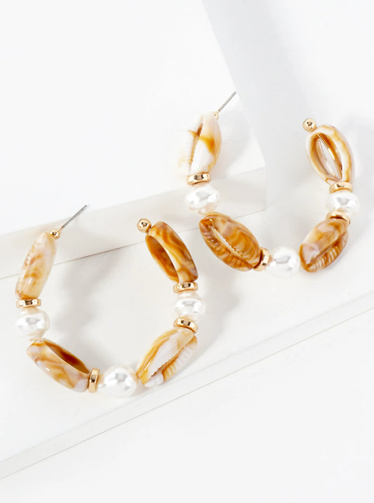 Pearl Cowie-Shell 45mm Sea-Life Open Hoop Earrings
