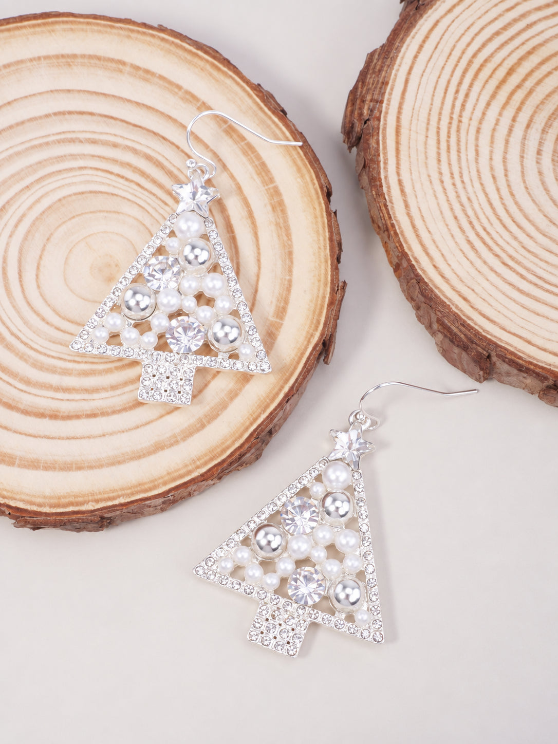 Pearl Crystal Rhinestone Christmas Tree Earrings