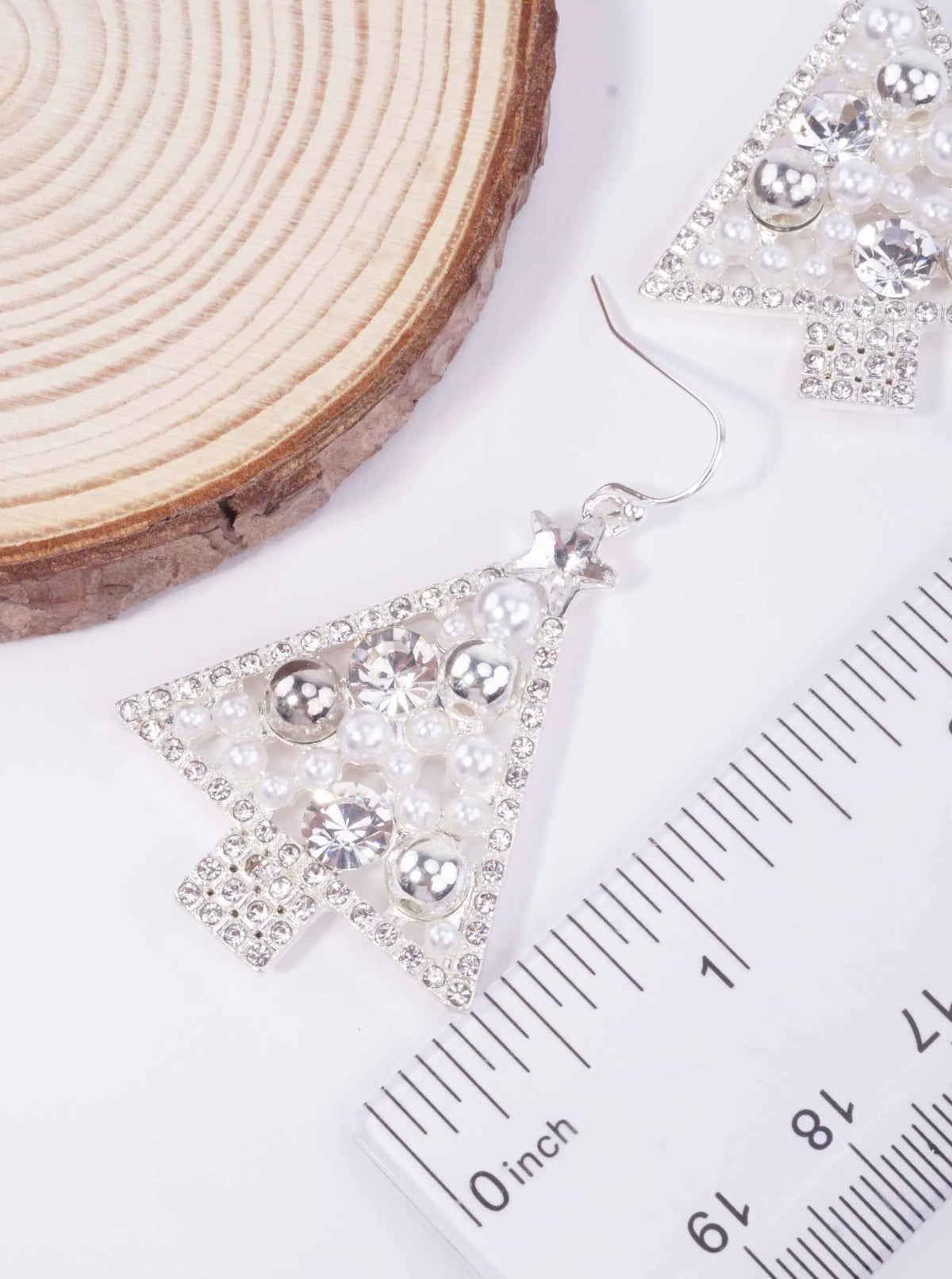 Pearl Crystal Rhinestone Christmas Tree Earrings