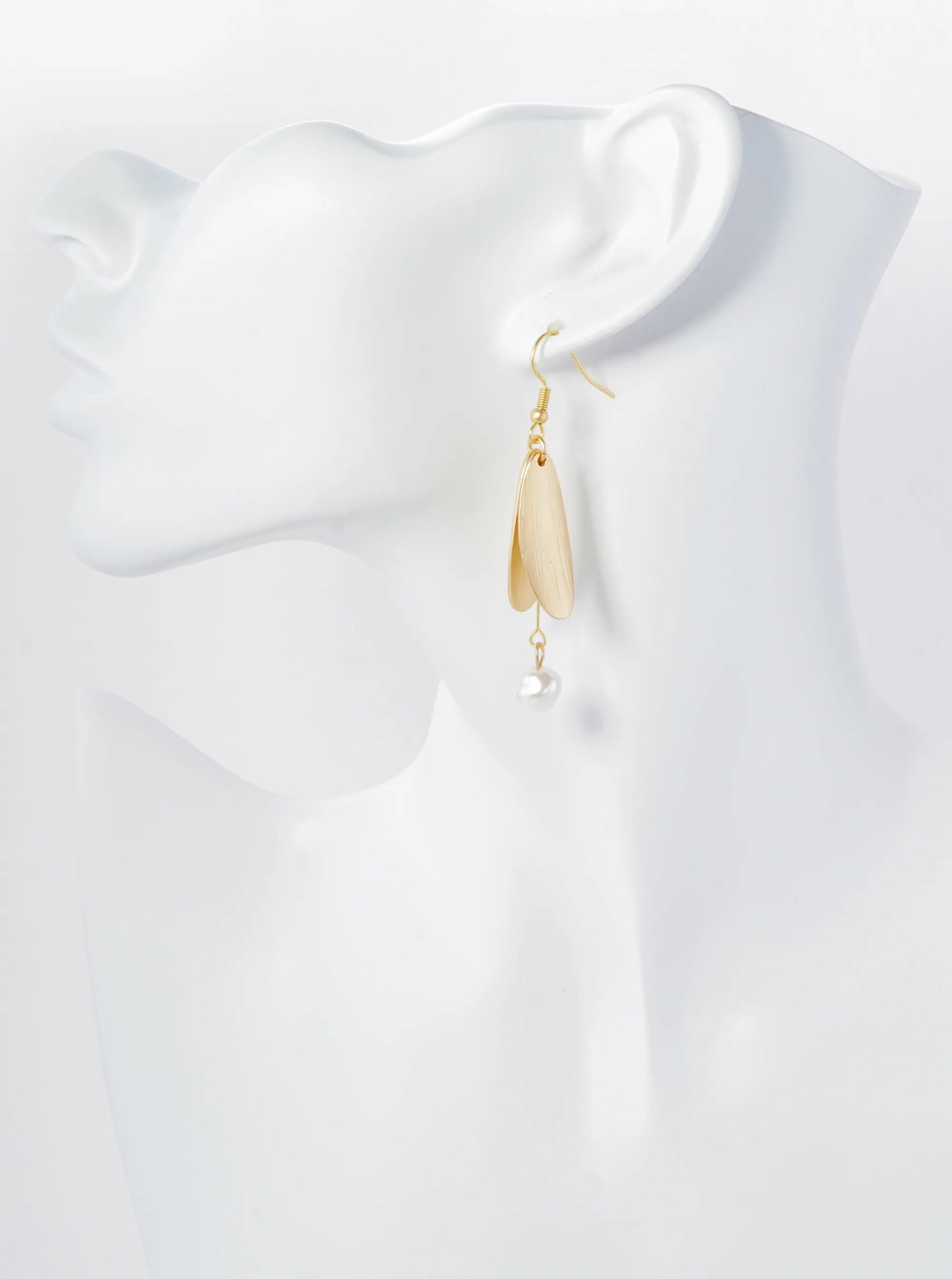 Pearl Drop Brushed Metal Petal Dangle Drop Earrings
