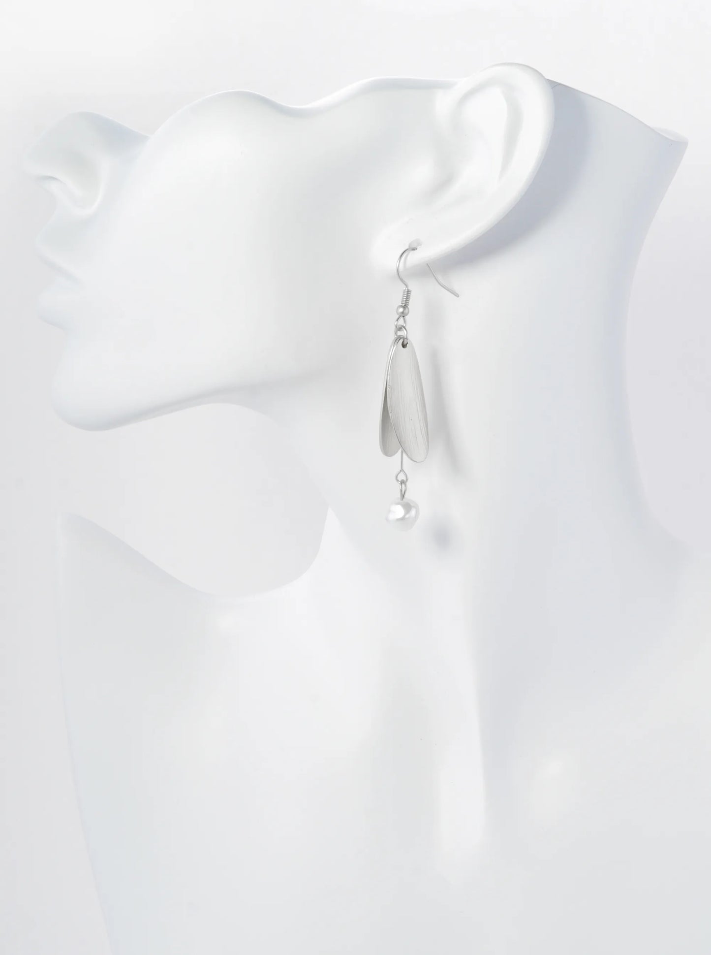 Pearl Drop Brushed Metal Petal Dangle Drop Earrings