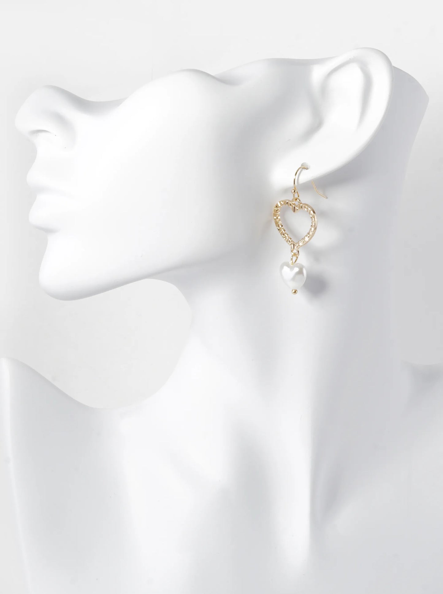 Pearl Drop Textured Heart Dangle Earrings