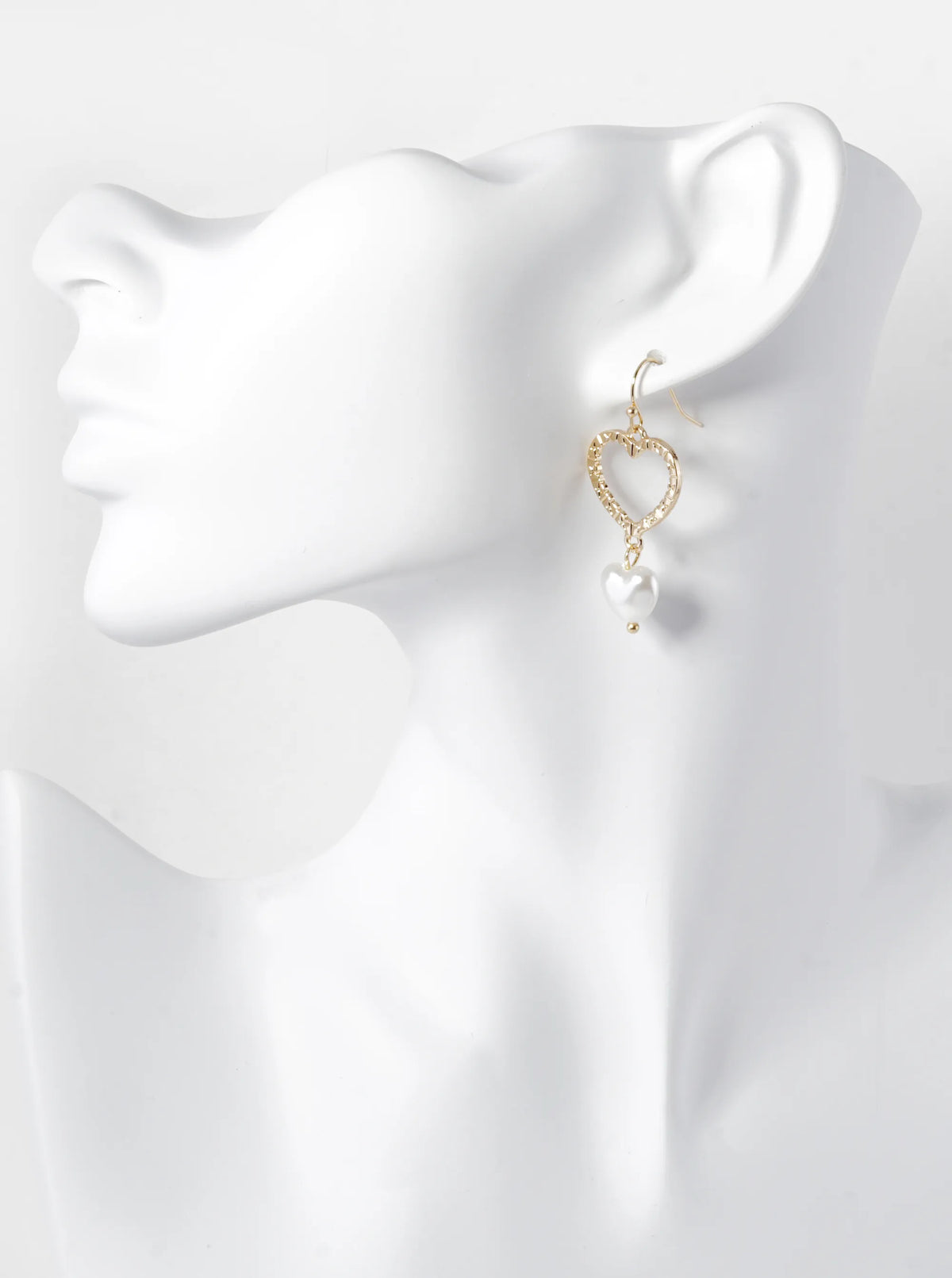 Pearl Drop Textured Heart Dangle Earrings