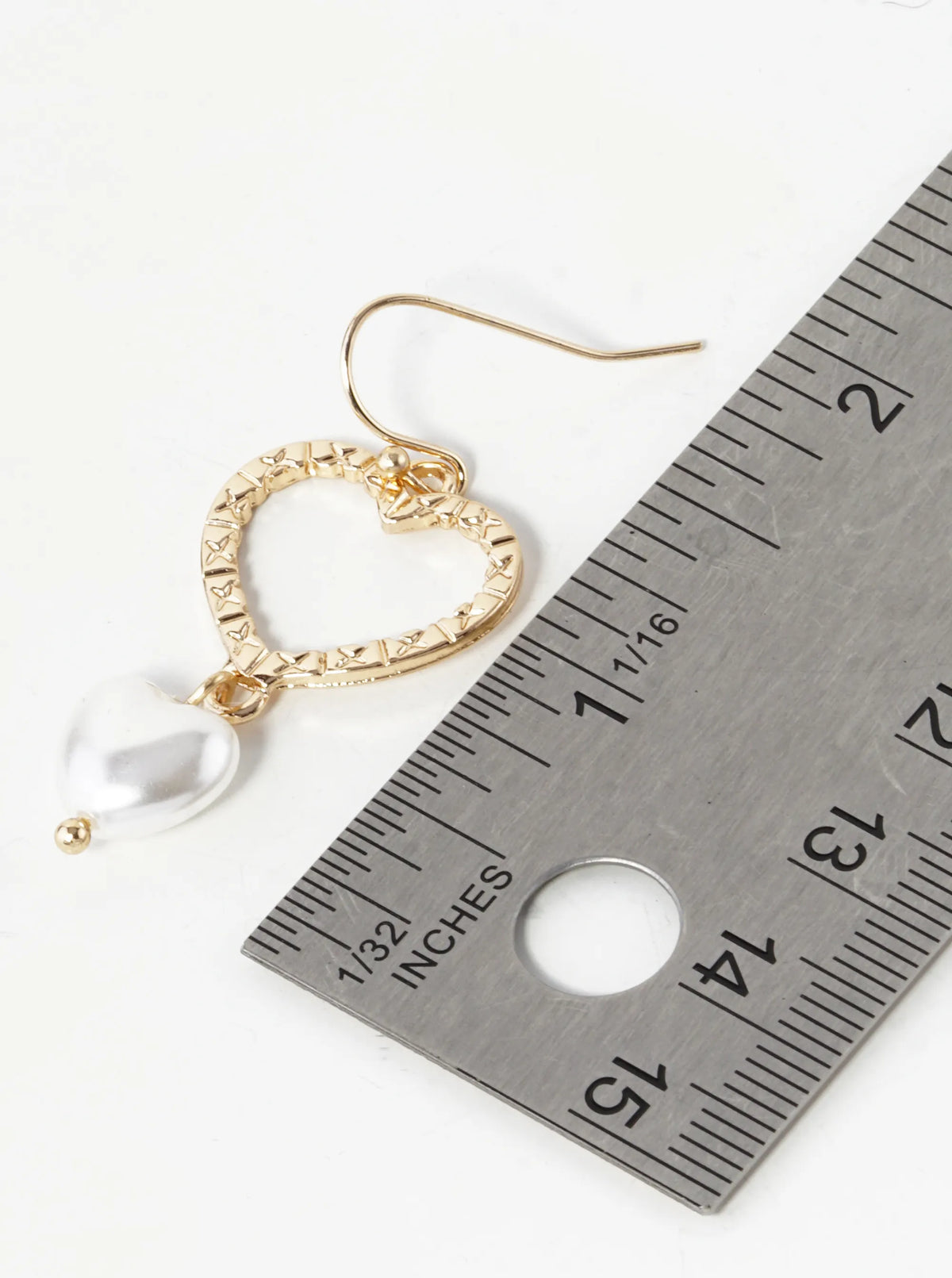 Pearl Drop Textured Heart Dangle Earrings
