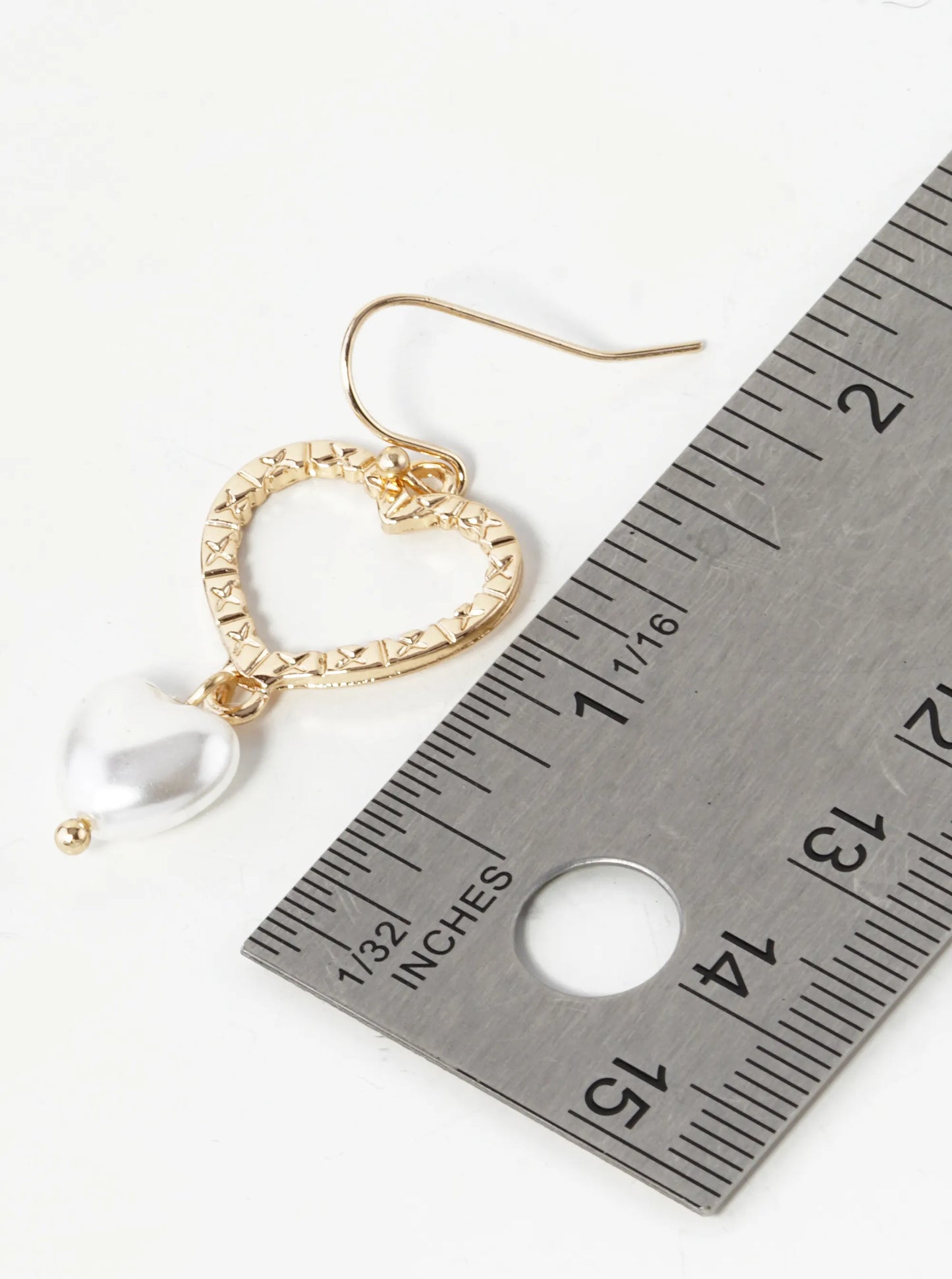Pearl Drop Textured Heart Dangle Earrings