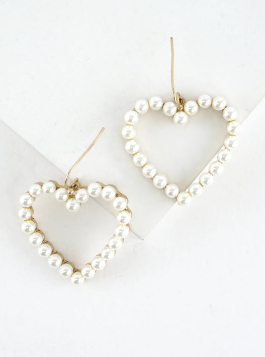 Pearl Embedded Heart Drop Earrings