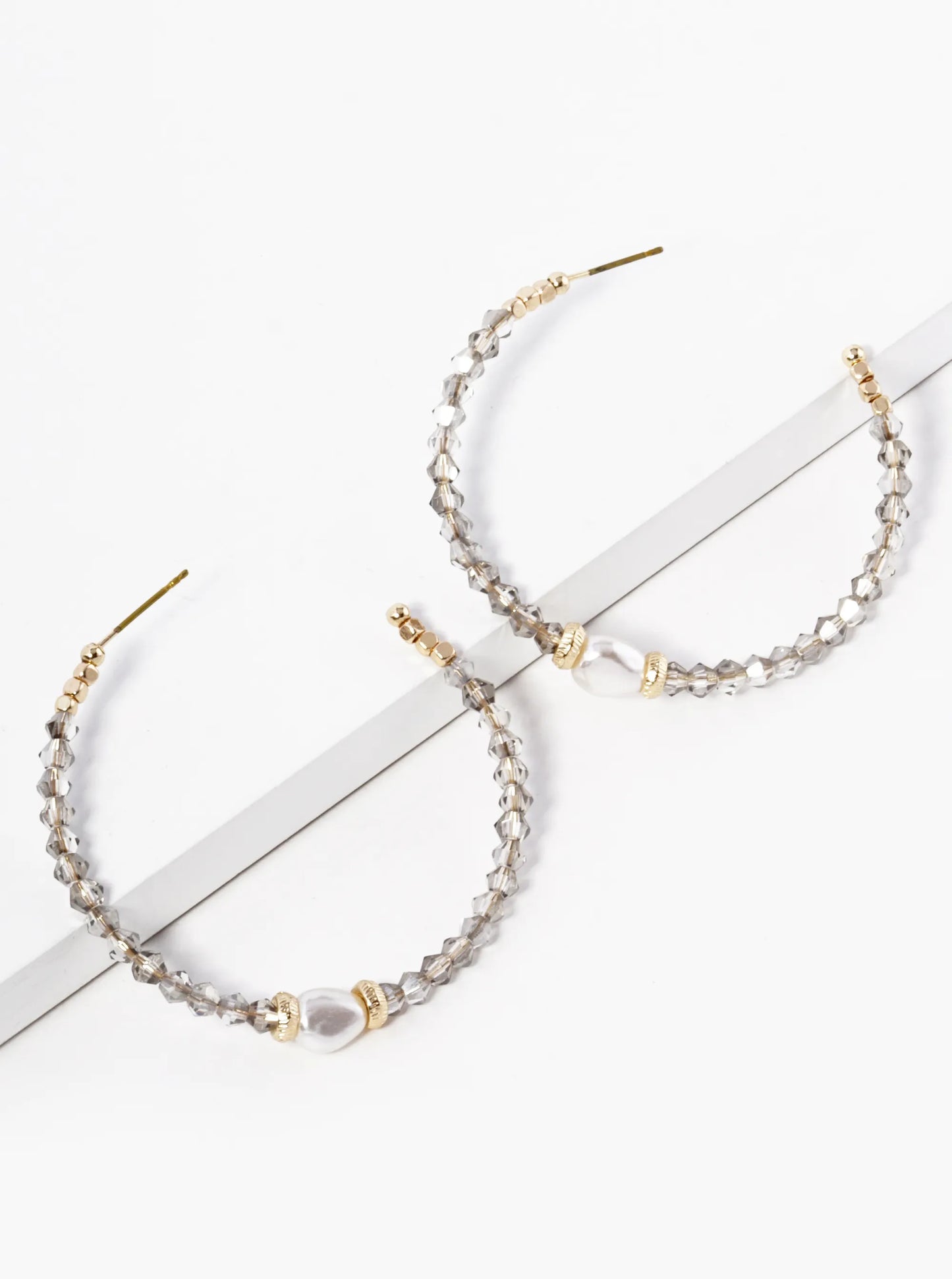 Pearl Glass Beaded 45mm Lightweight Open Hoop Earrings