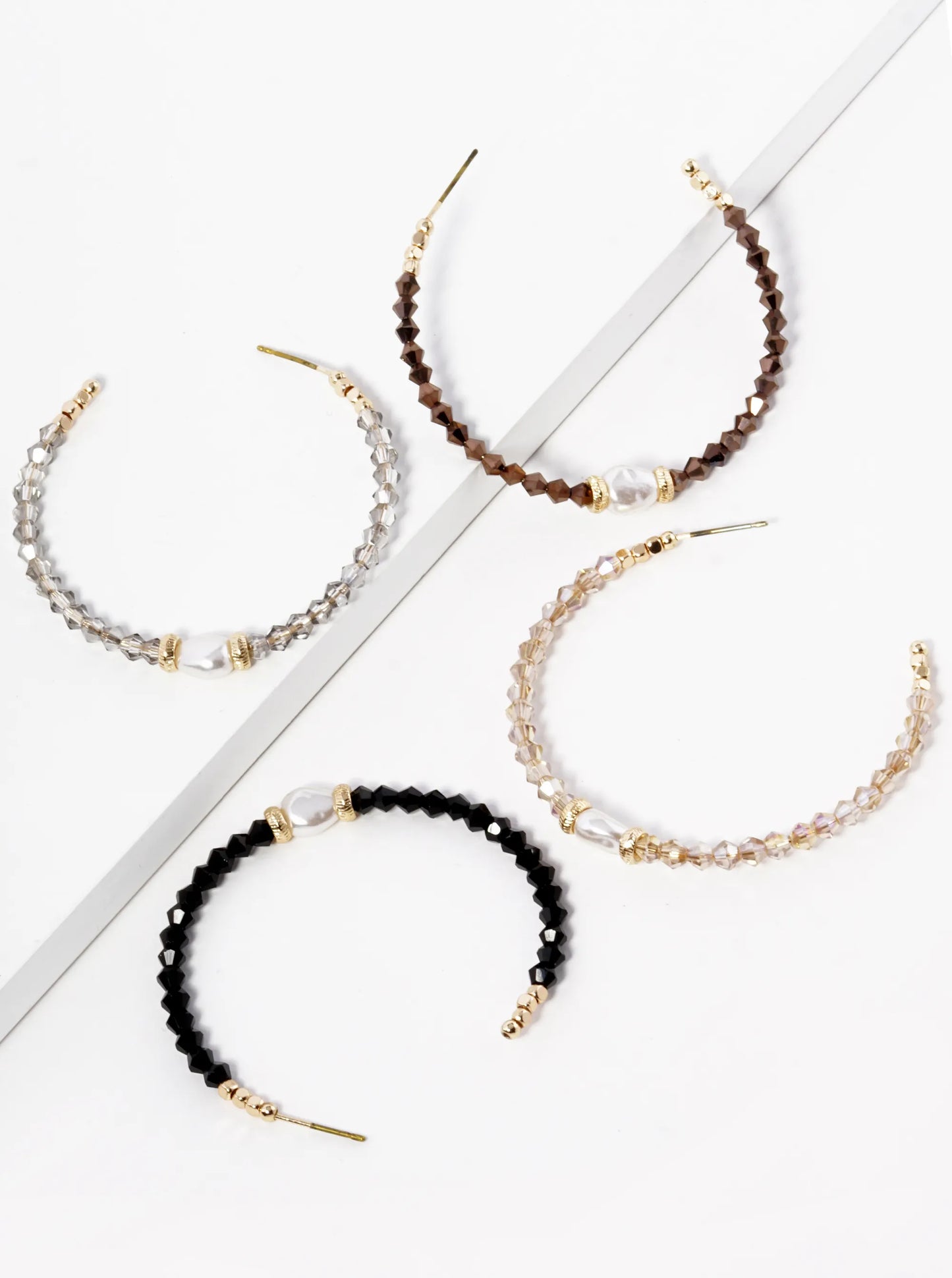 Pearl Glass Beaded 45mm Lightweight Open Hoop Earrings