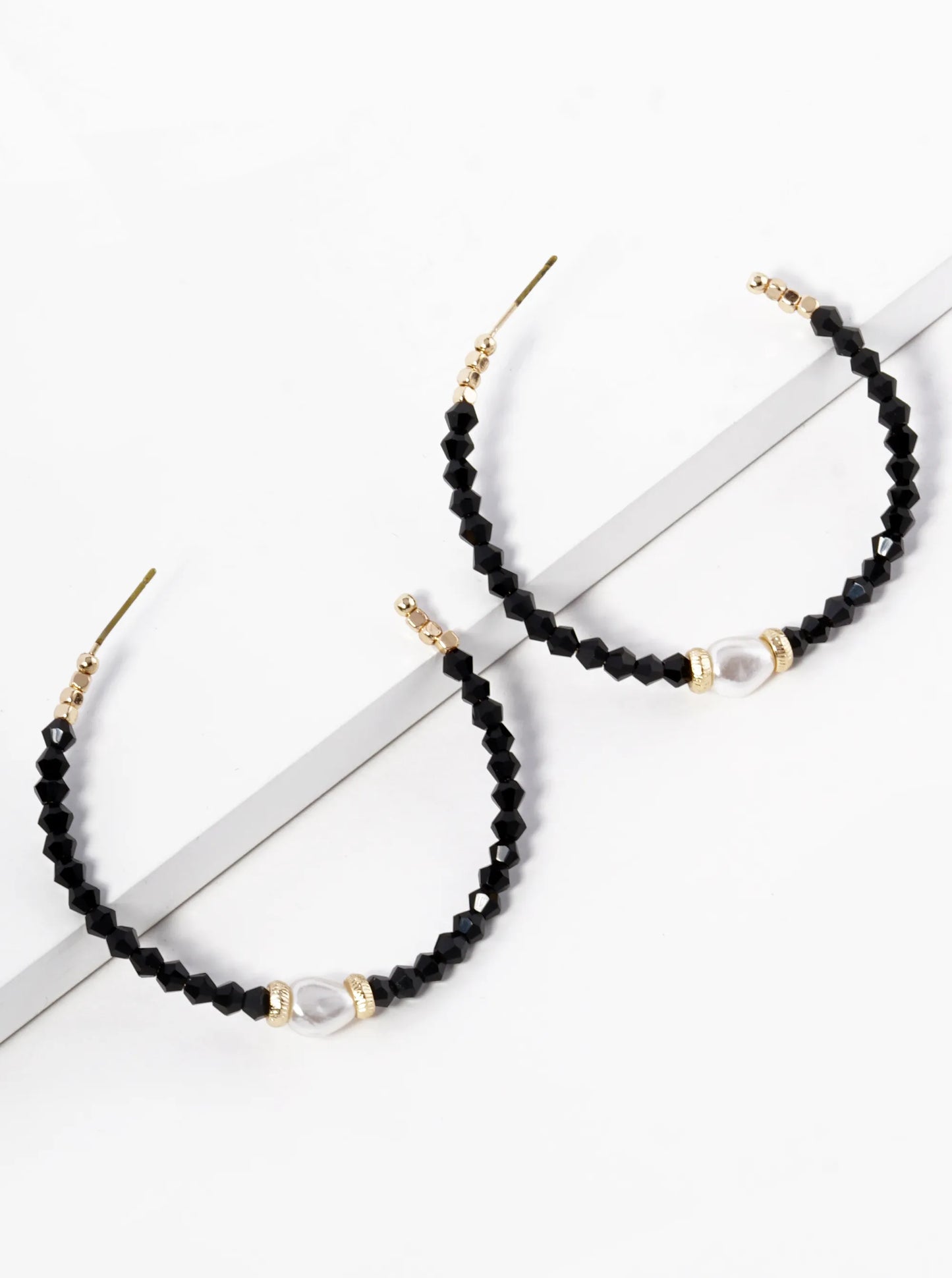 Pearl Glass Beaded 45mm Lightweight Open Hoop Earrings