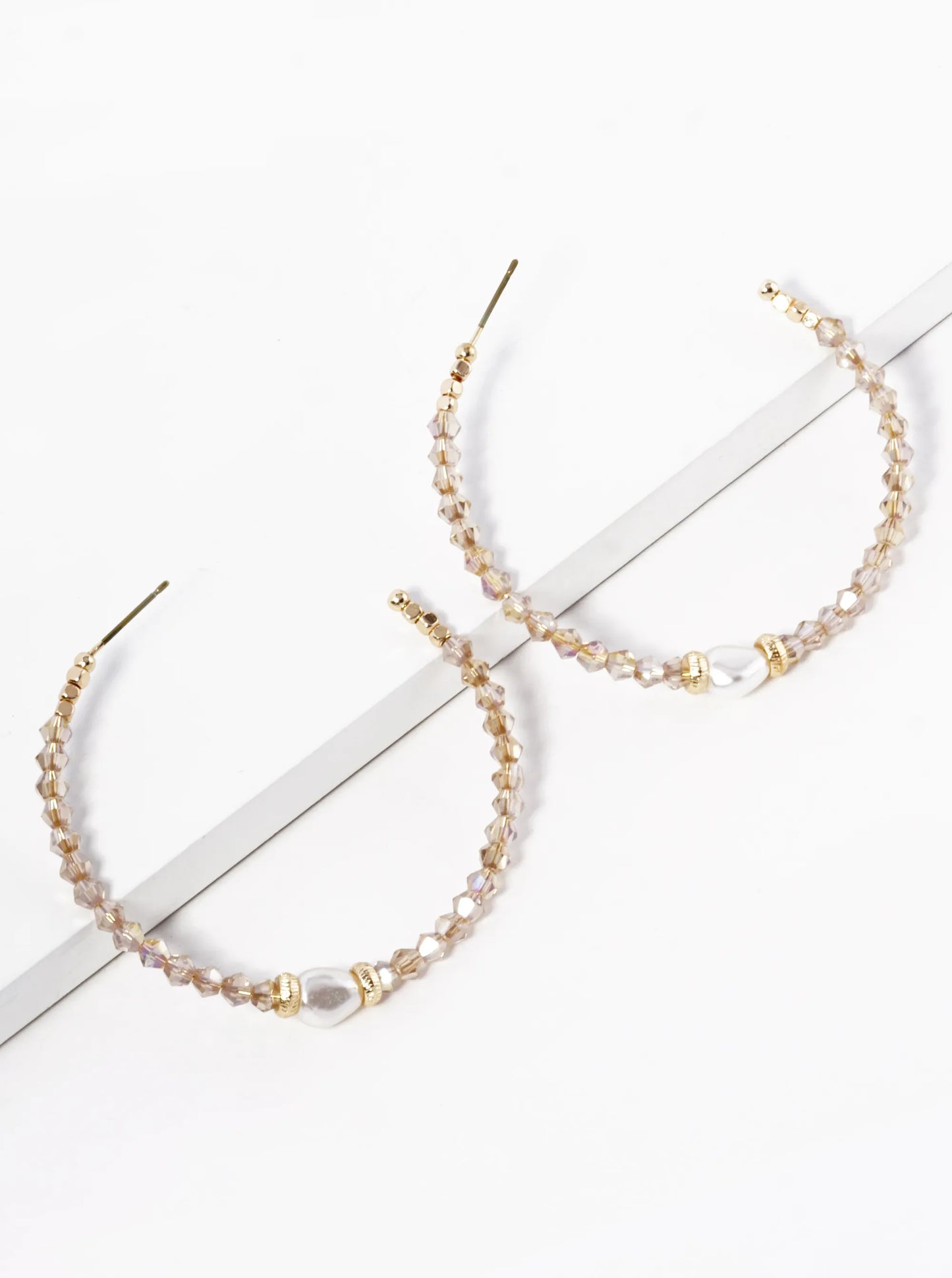 Pearl Glass Beaded 45mm Lightweight Open Hoop Earrings