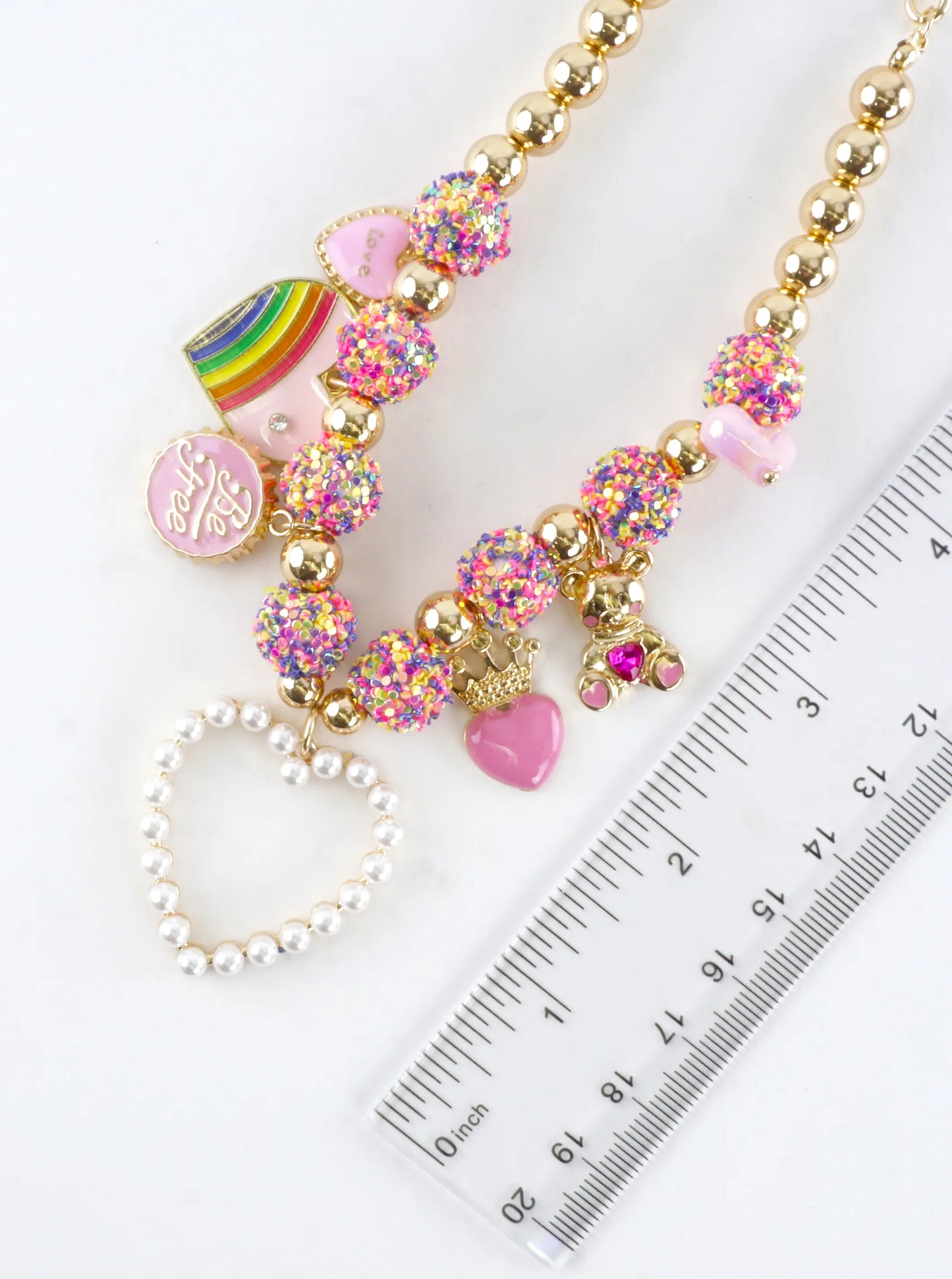 Pearl Heart Rainbow Charm Beaded Necklace