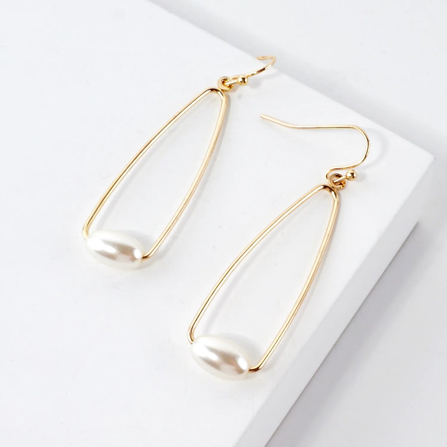 Pearl On Wire Teardrop Dangle Earrings