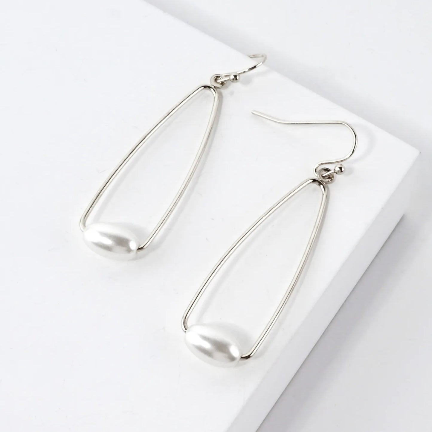 Pearl On Wire Teardrop Dangle Earrings