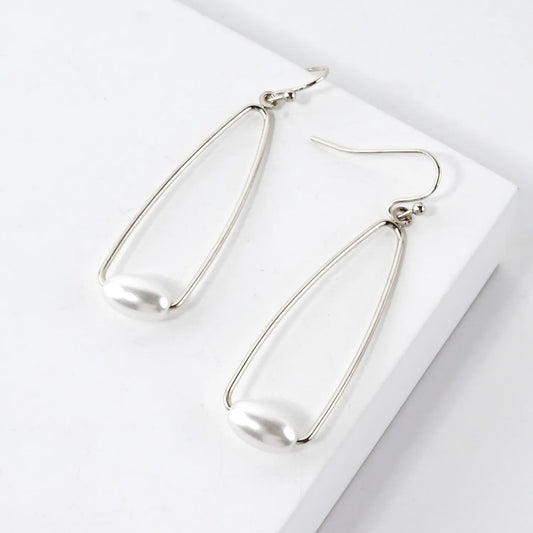 Pearl On Wire Teardrop Dangle Earrings