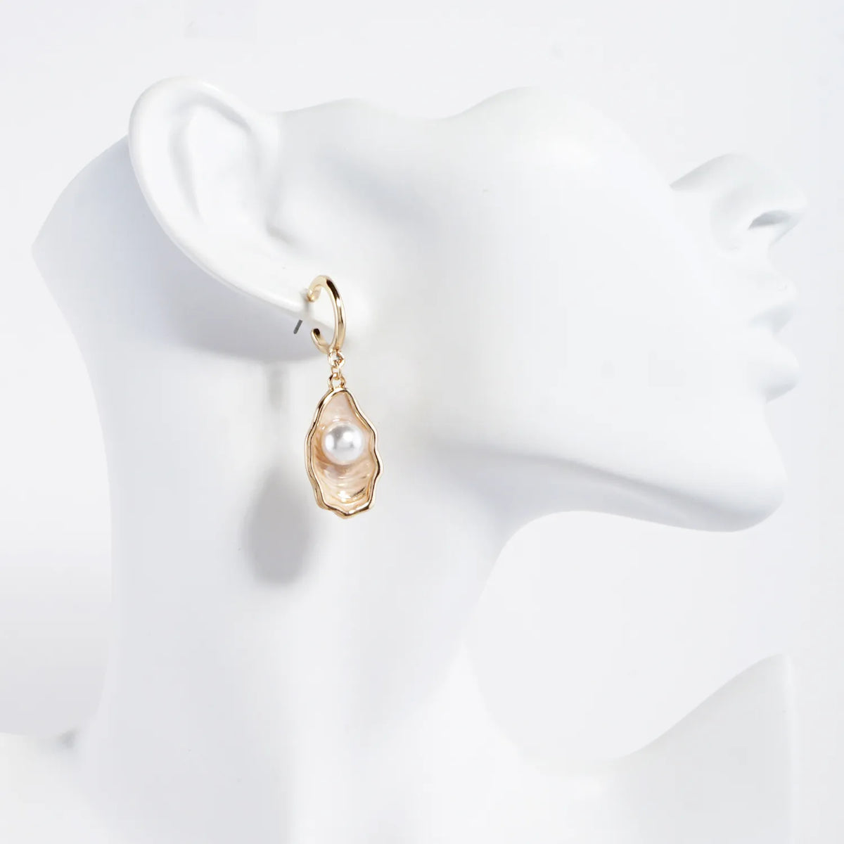 Pearl Oyster Charm Drop 10mm Huggie Hoop Earrings