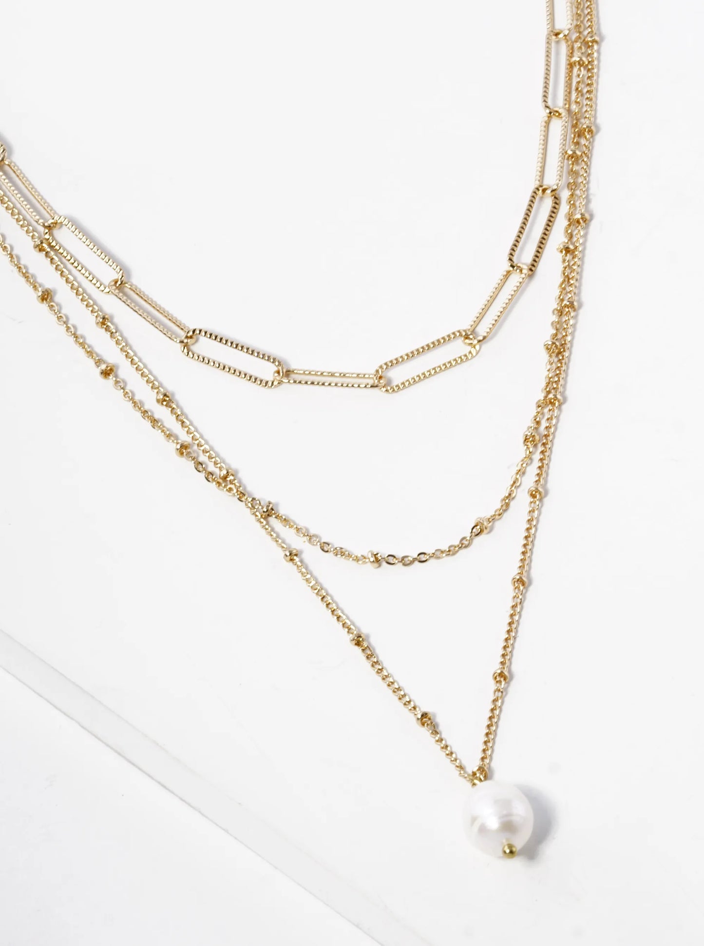 Pearl Pendant Layered Multi Chain Necklace