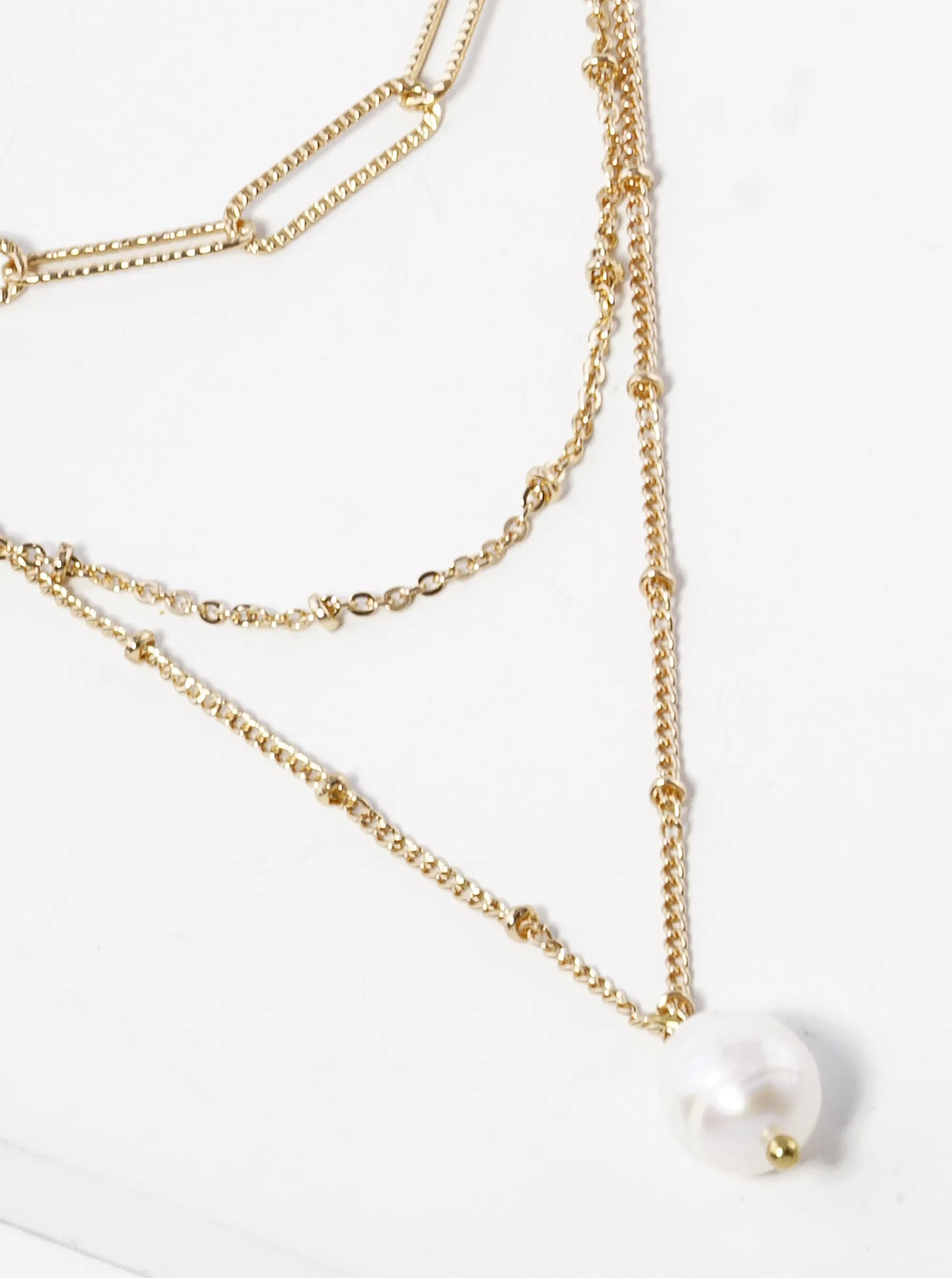 Pearl Pendant Layered Multi Chain Necklace