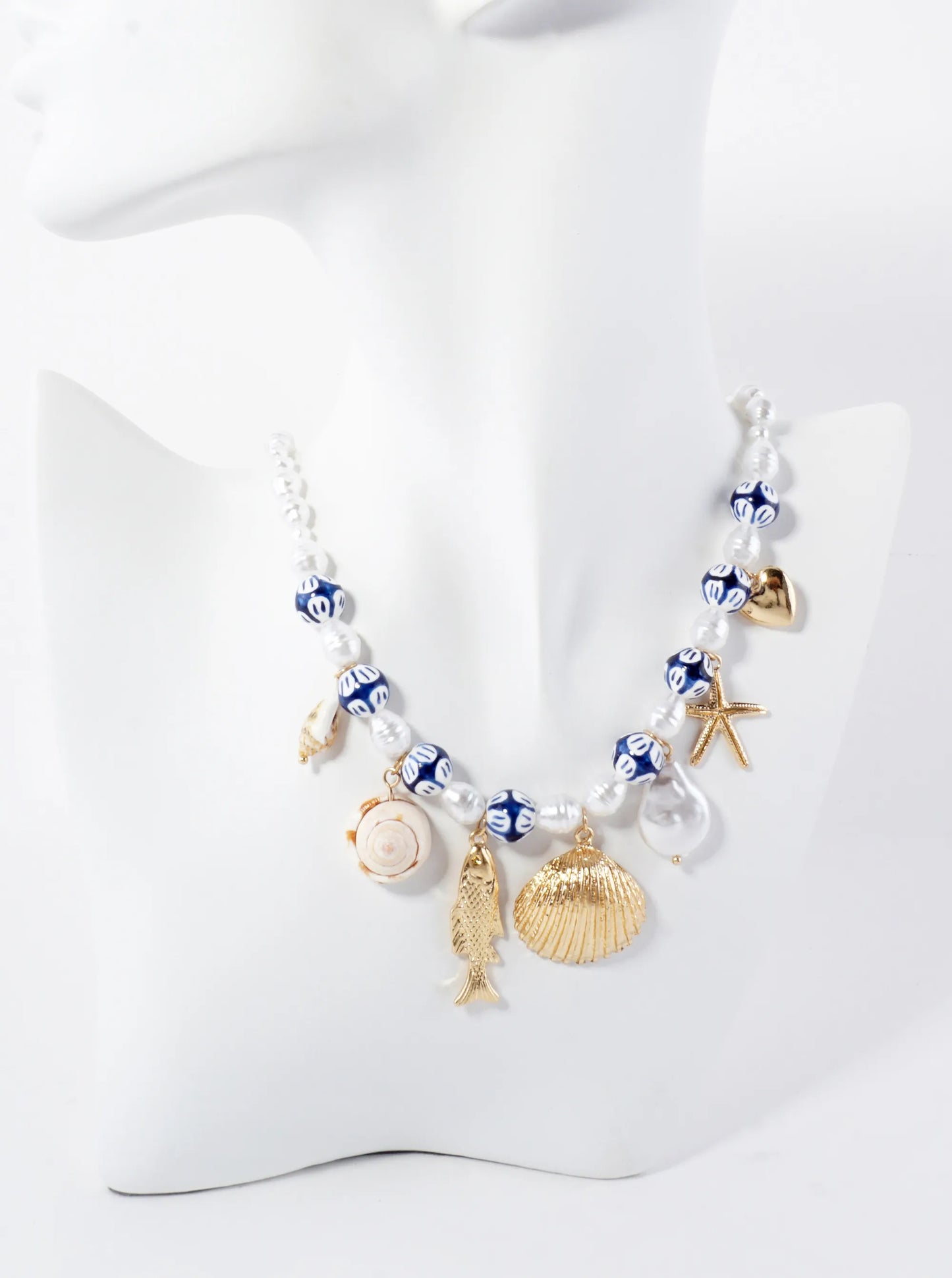 Pearl Porcelain-Beaded Sea-Life Conch Fish Seashell Starfish Heart 16-Inch Charm Necklace