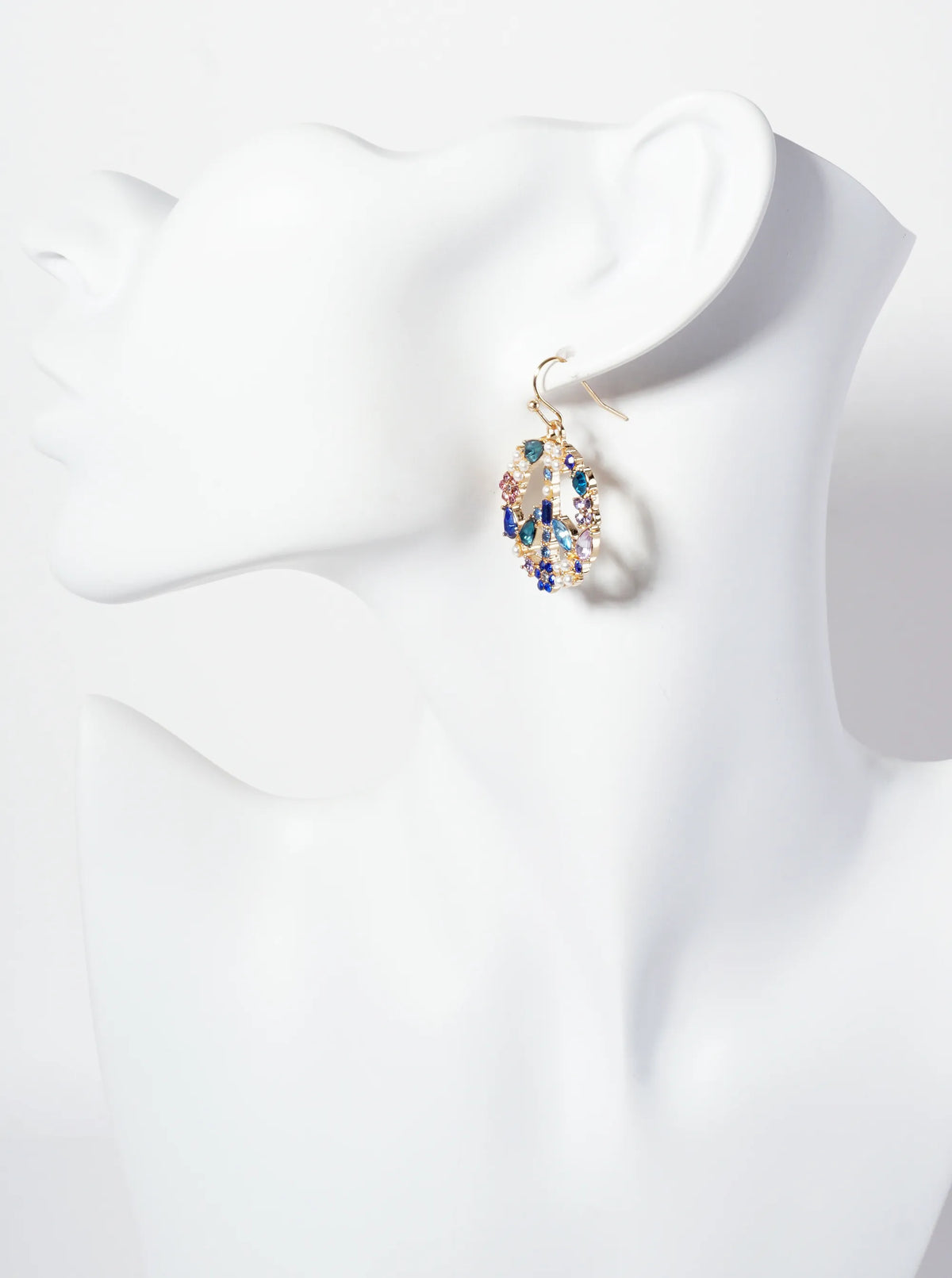 Pearl Rhinestone 1-inch Peace-Sign Dangle Drop Earrings