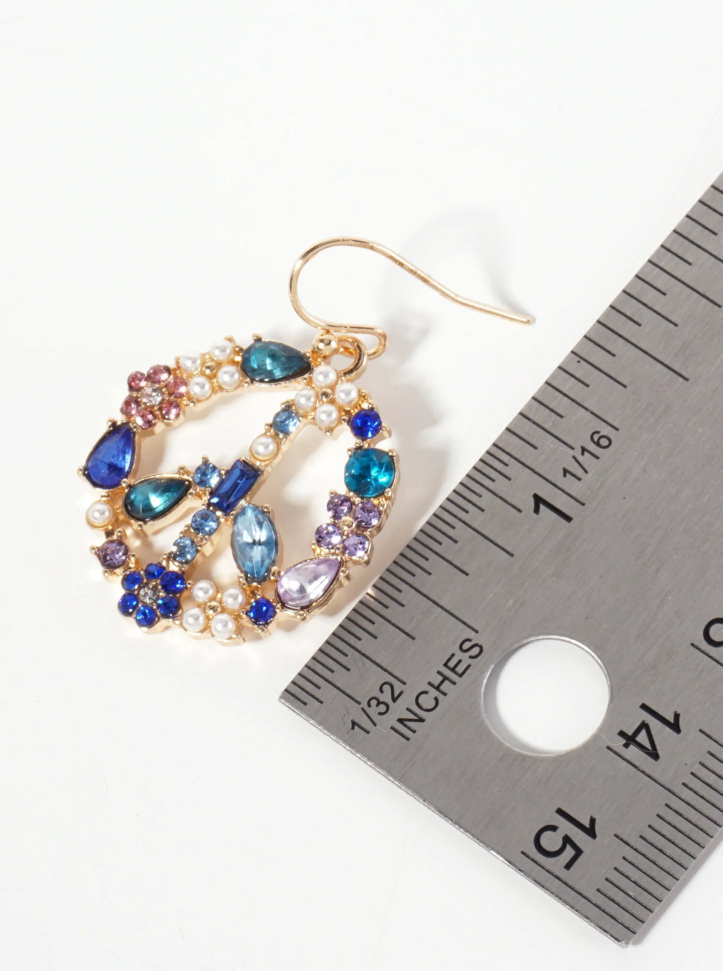 Pearl Rhinestone 1-inch Peace-Sign Dangle Drop Earrings