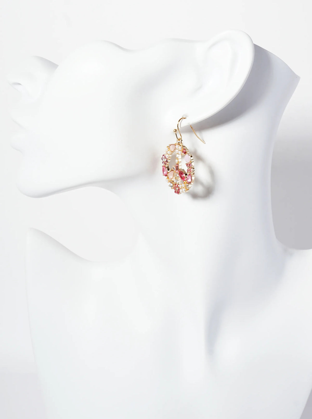 Pearl Rhinestone 1-inch Peace-Sign Dangle Drop Earrings
