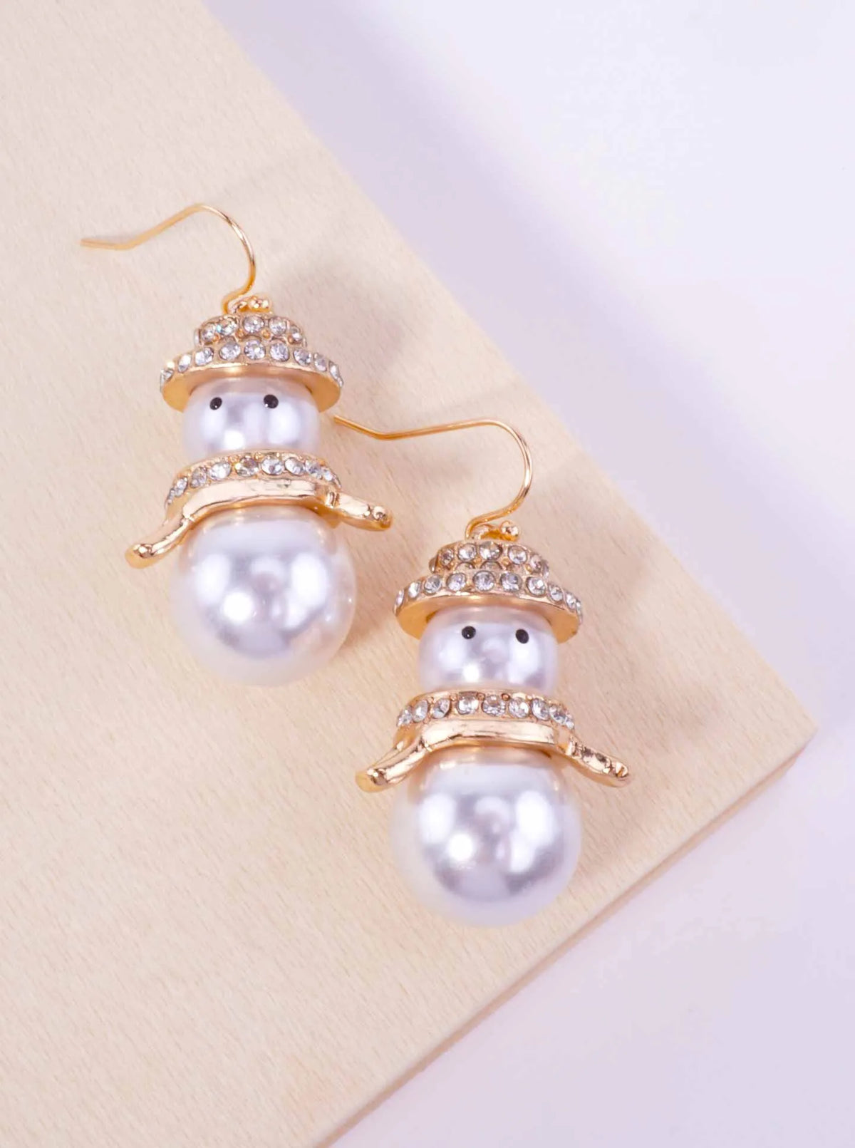 Pearl Rhinestone Snowman Drop Earrings
