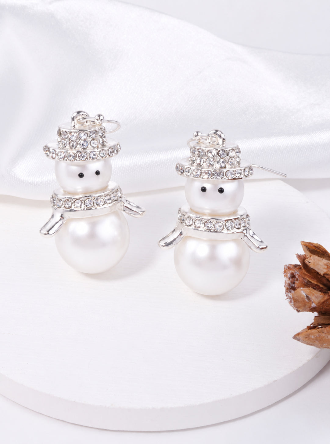 Pearl Rhinestone Snowman Drop Earrings