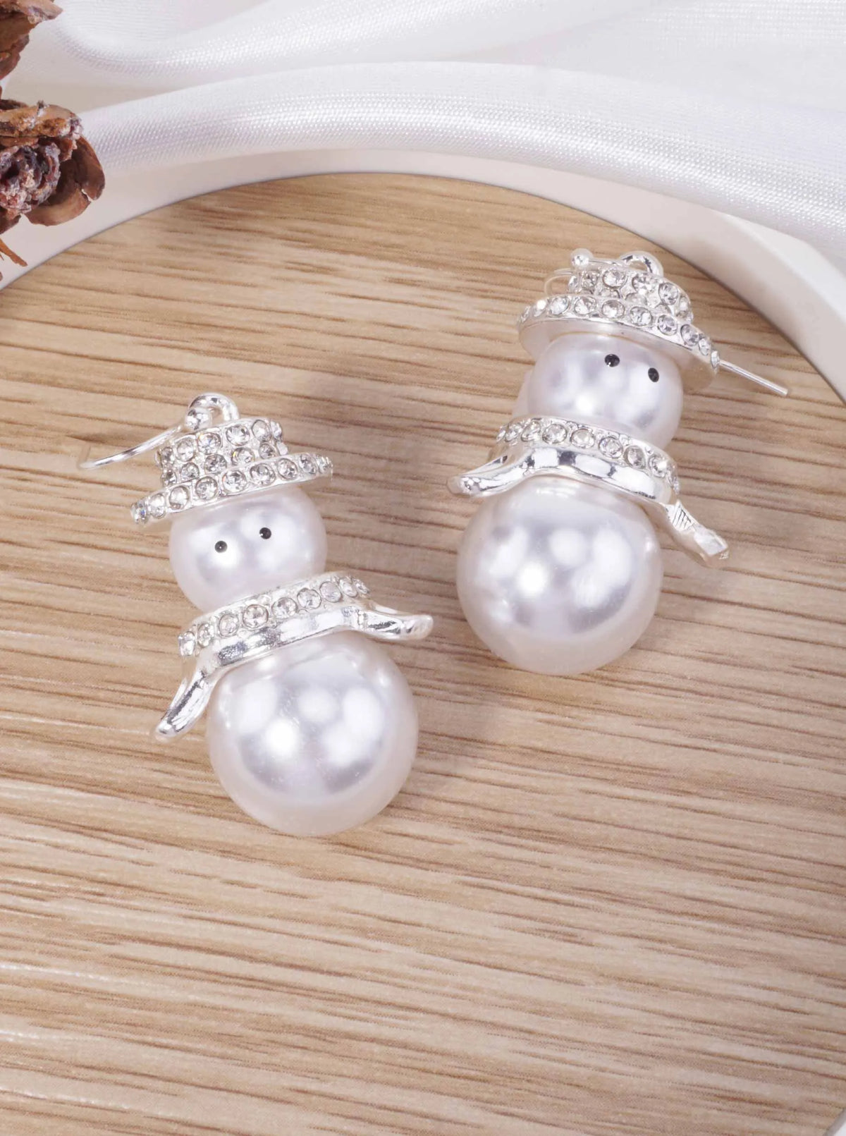 Pearl Rhinestone Snowman Drop Earrings