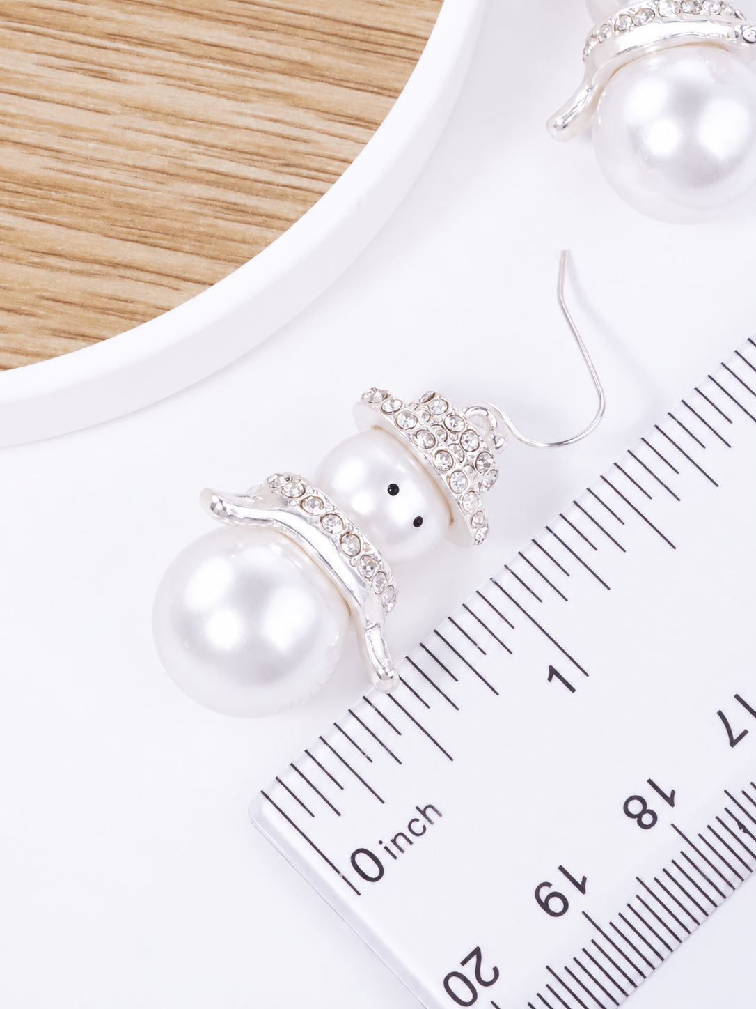 Pearl Rhinestone Snowman Drop Earrings