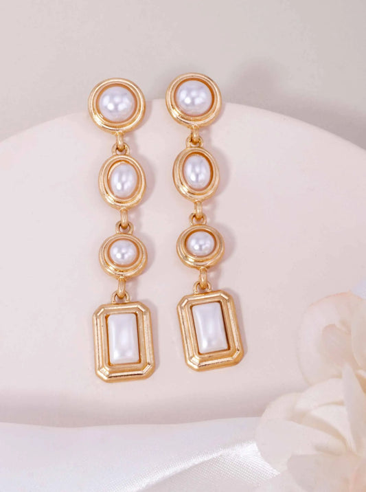 Pearl Round Oval Rectangle Worn Post Drop Earrings