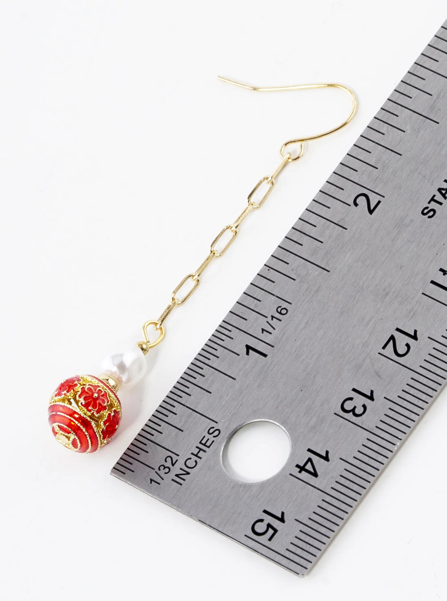 Pearl And Cloisonne Flower Bead Chain Drop Dangle Earrings