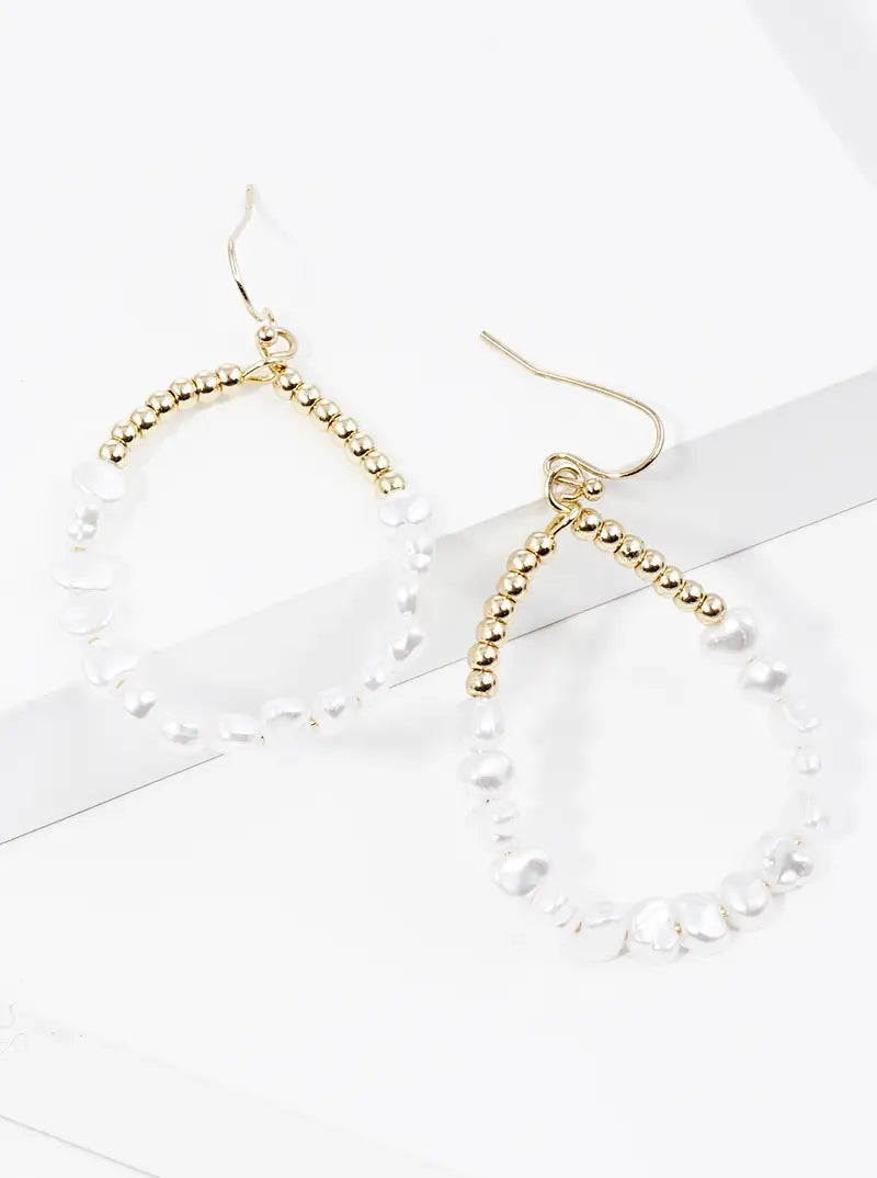 Pearl And Metallic Beaded Teardrop Dangle Drop Earrings
