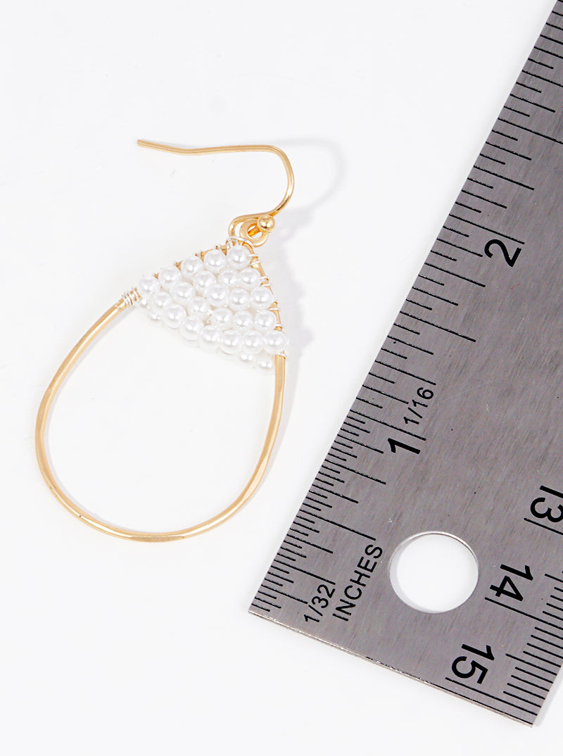 Pearl Bead Wire Wrapped Teardrop Dangle Drop Earrings