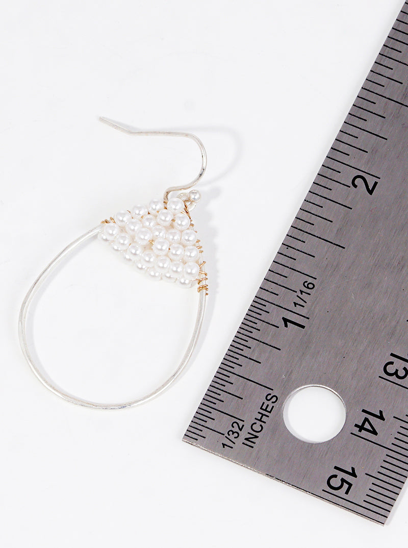 Pearl Bead Wire Wrapped Teardrop Dangle Drop Earrings